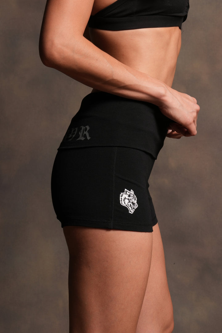 Harley Wolves Fold Over Shorts in Black