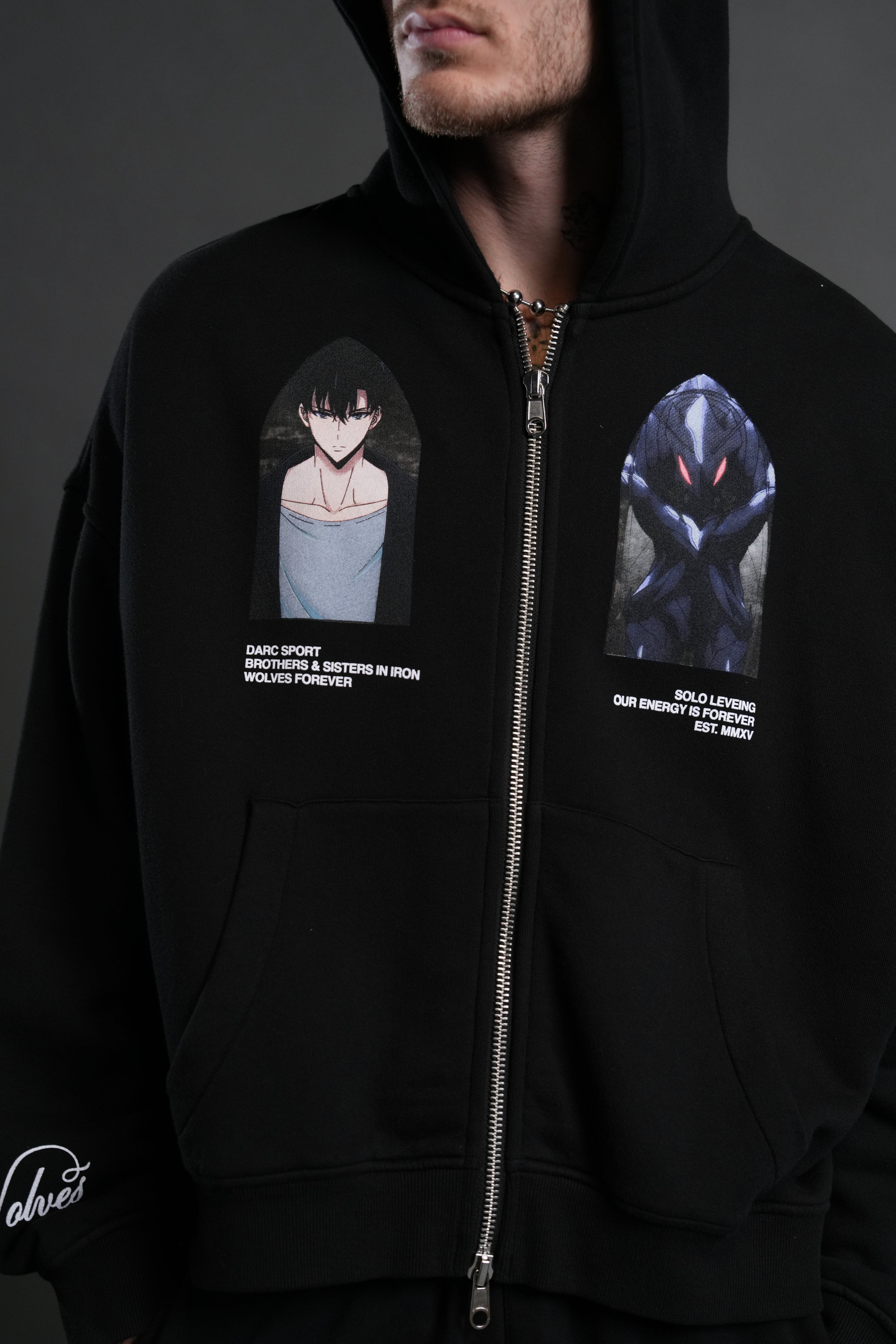 Arise Vex Double Zip Hoodie in Black