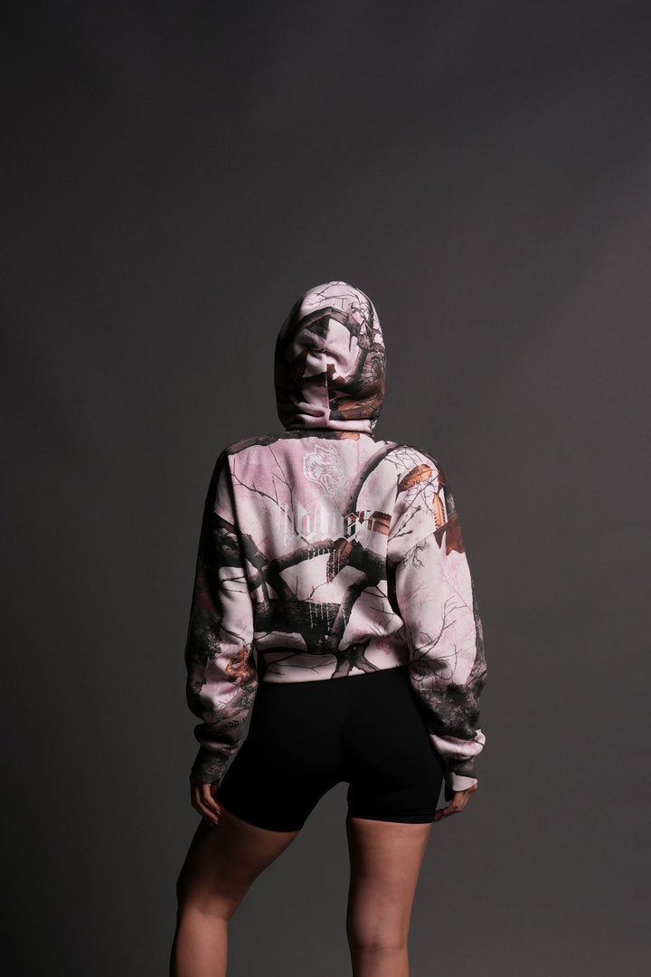 Our Passion "Sage" (Cropped) Zip Hoodie in Brown/Light Mauve Woodland Camo