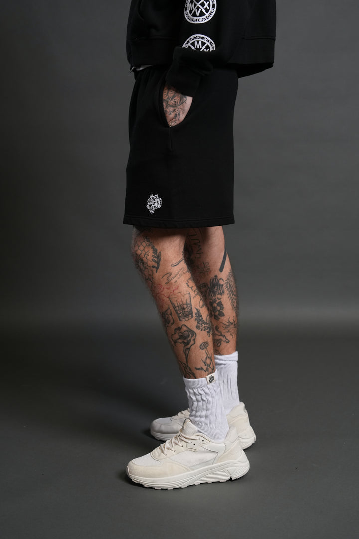 Box Patch Dual Post Lounge Sweat Shorts V2 in Black