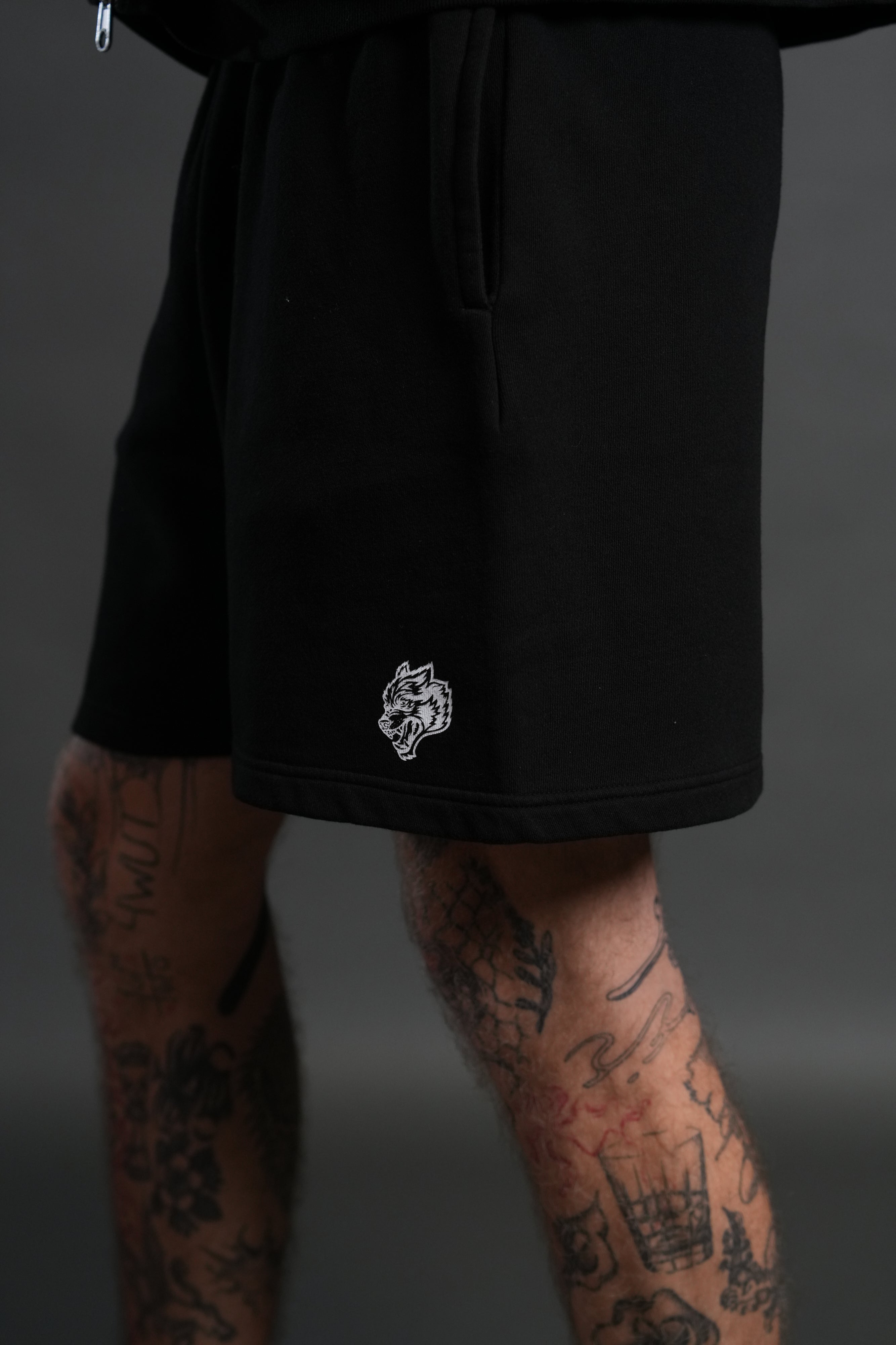 Box Patch Dual Post Lounge Sweat Shorts V2 in Black