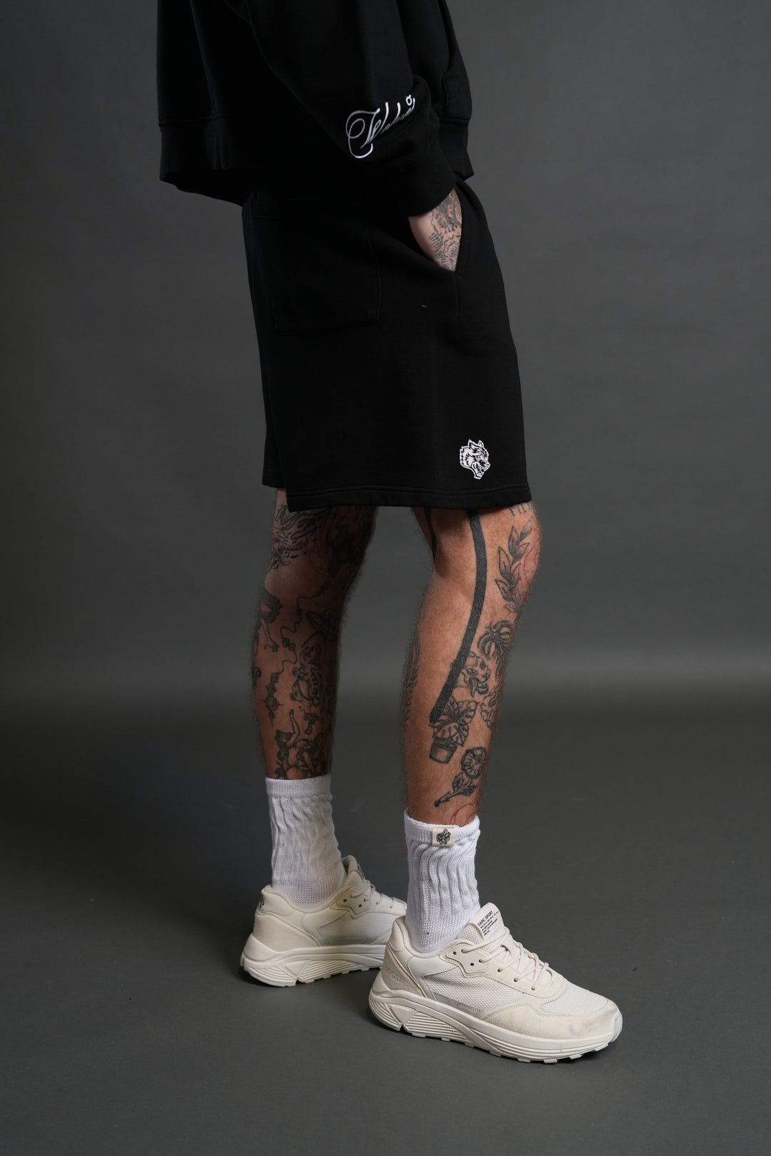 Box Patch Dual Post Lounge Sweat Shorts V2 in Black