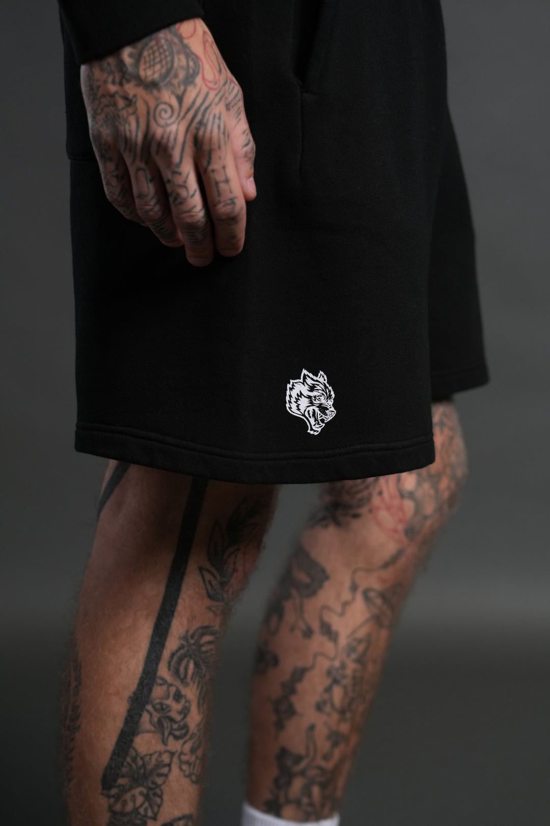 Box Patch Dual Post Lounge Sweat Shorts V2 in Black