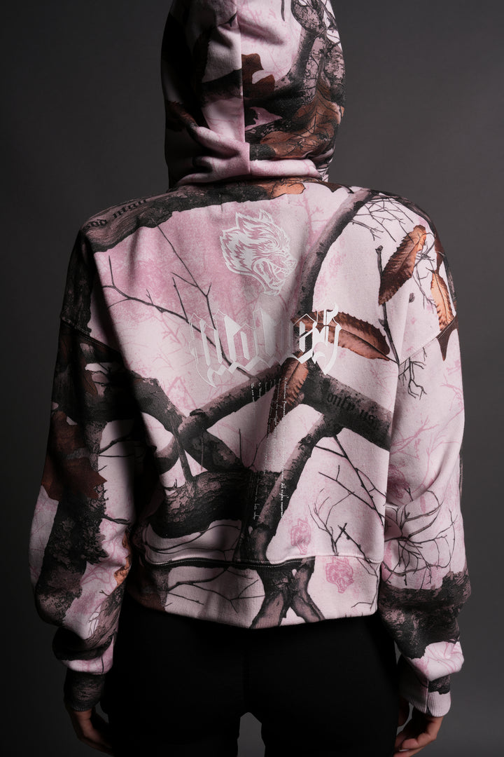 Our Passion "Sage" (Cropped) Zip Hoodie in Brown/Light Mauve Woodland Camo