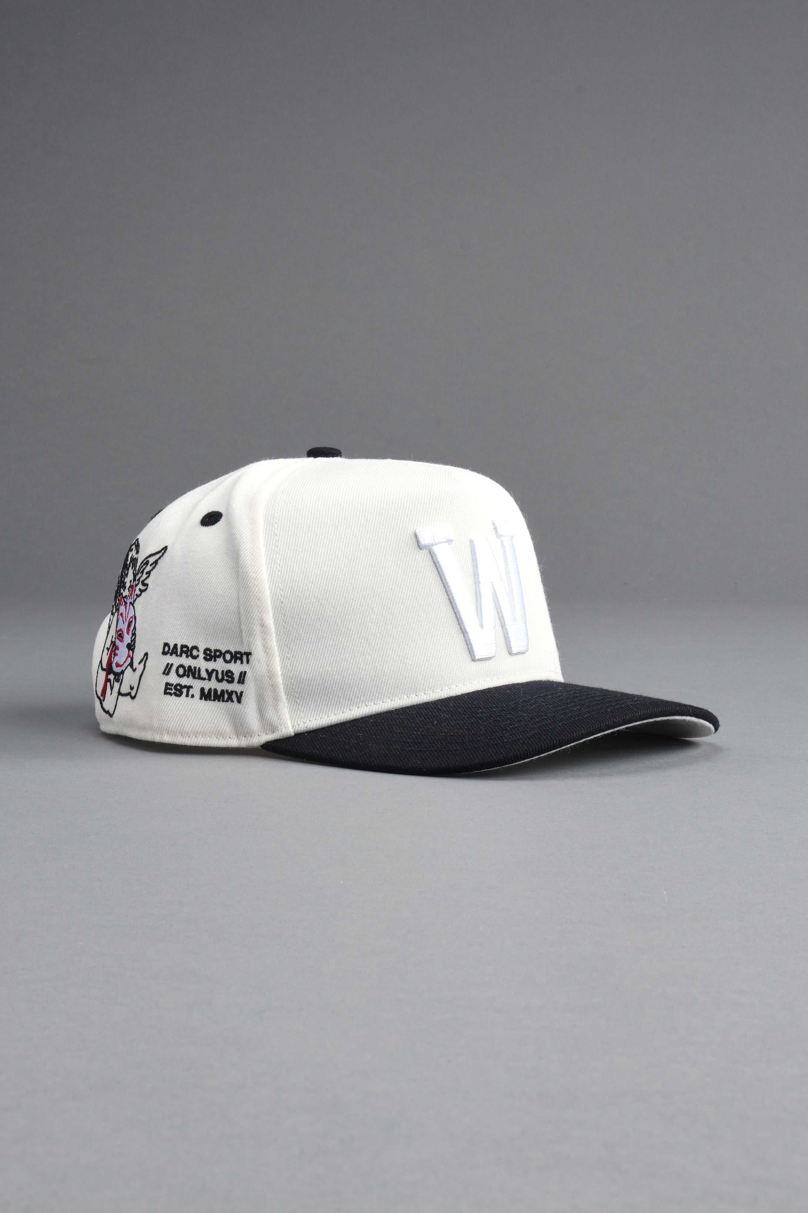 Kitsune and Oni Cherubs A Frame Snapback in Cream/Black