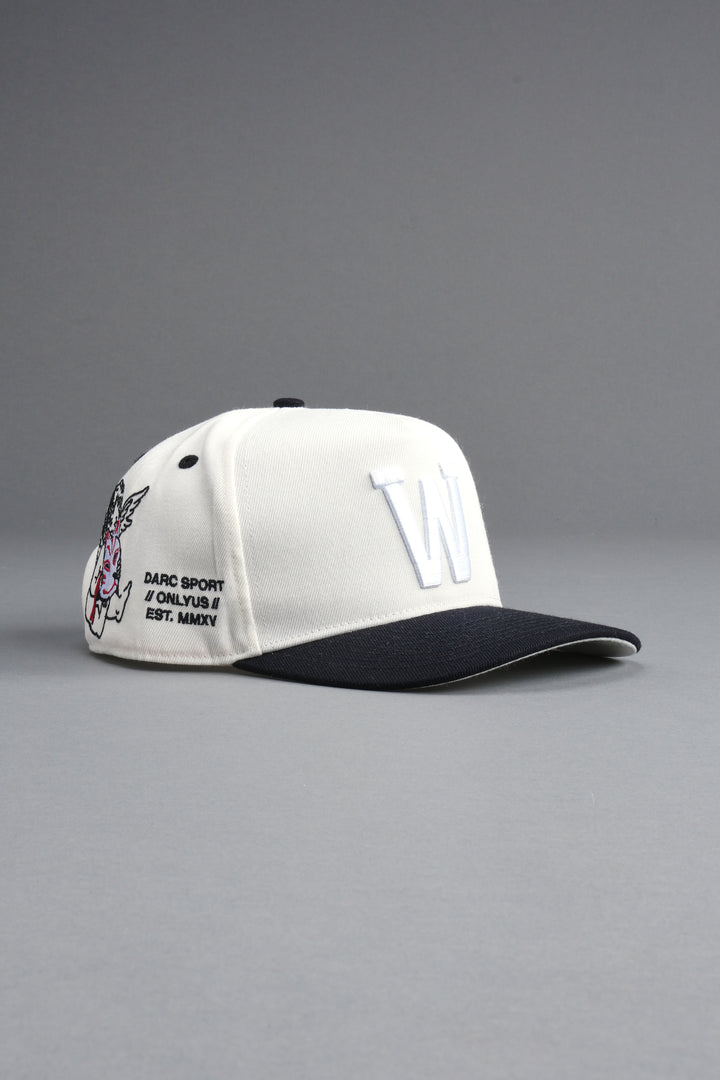 Kitsune and Oni Cherubs A Frame Snapback in Cream/Black