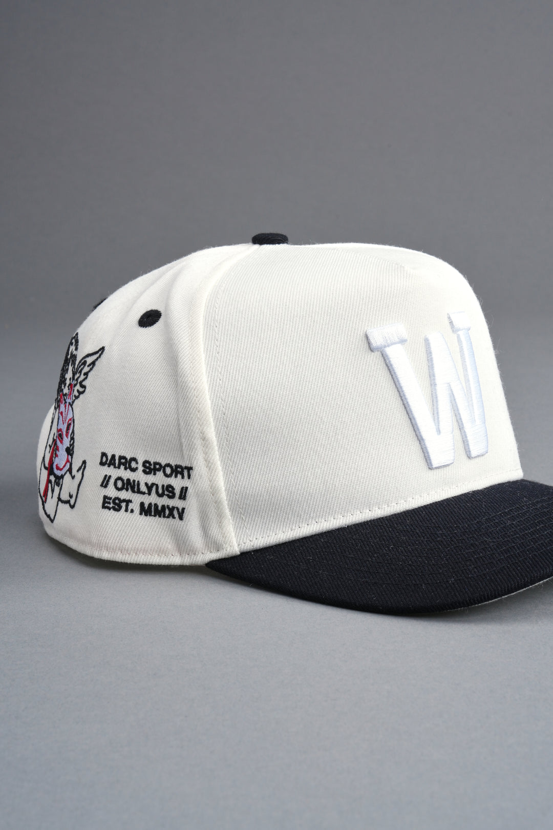 Kitsune and Oni Cherubs A Frame Snapback in Cream/Black