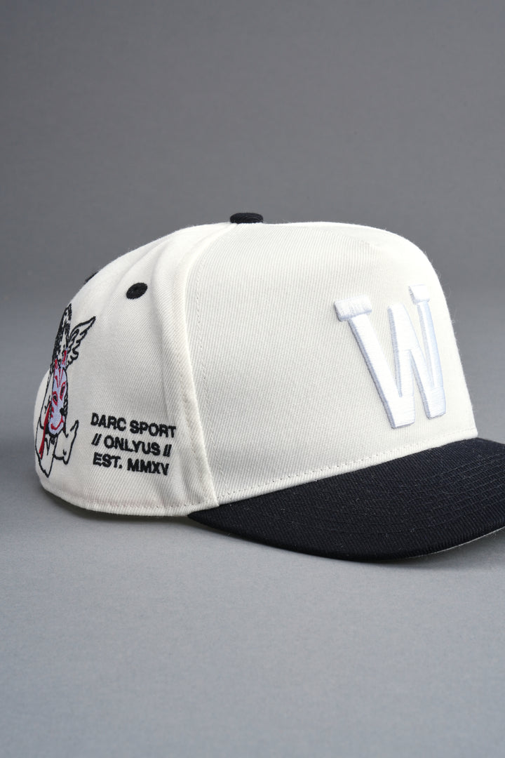 Kitsune and Oni Cherubs A Frame Snapback in Cream/Black
