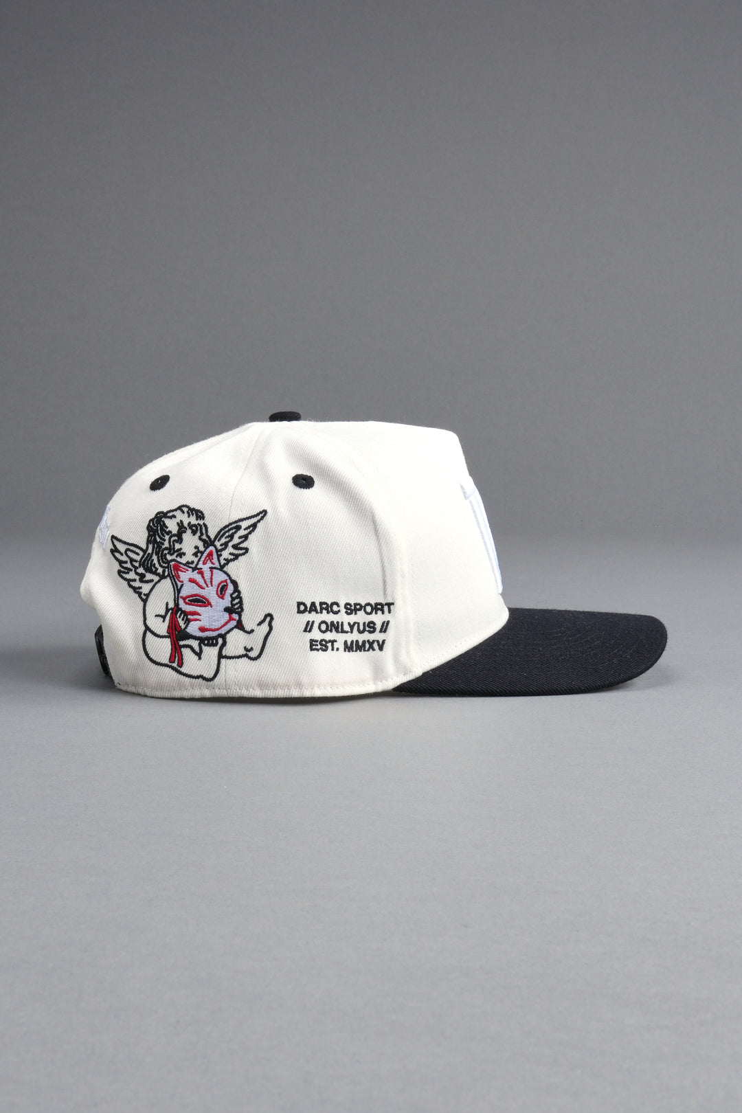 Kitsune and Oni Cherubs A Frame Snapback in Cream/Black