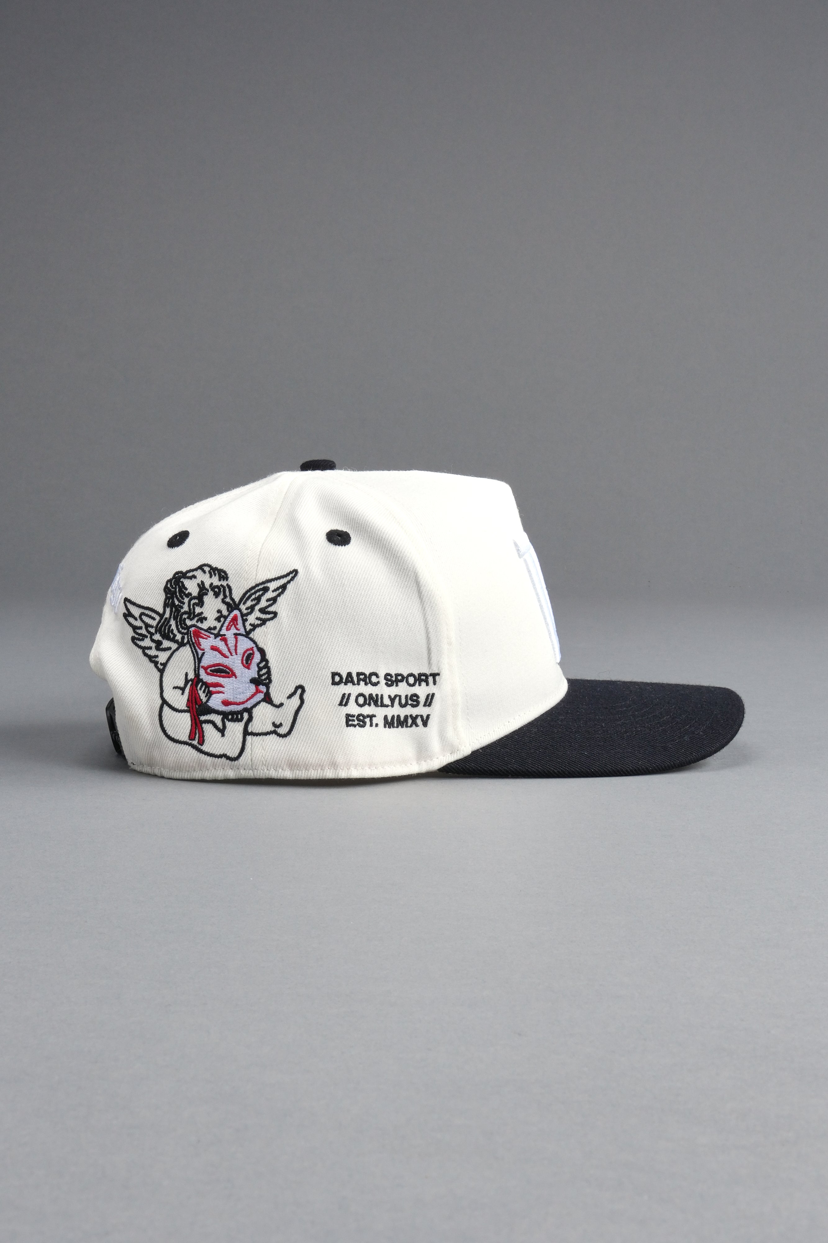 Kitsune and Oni Cherubs A Frame Snapback in Cream/Black