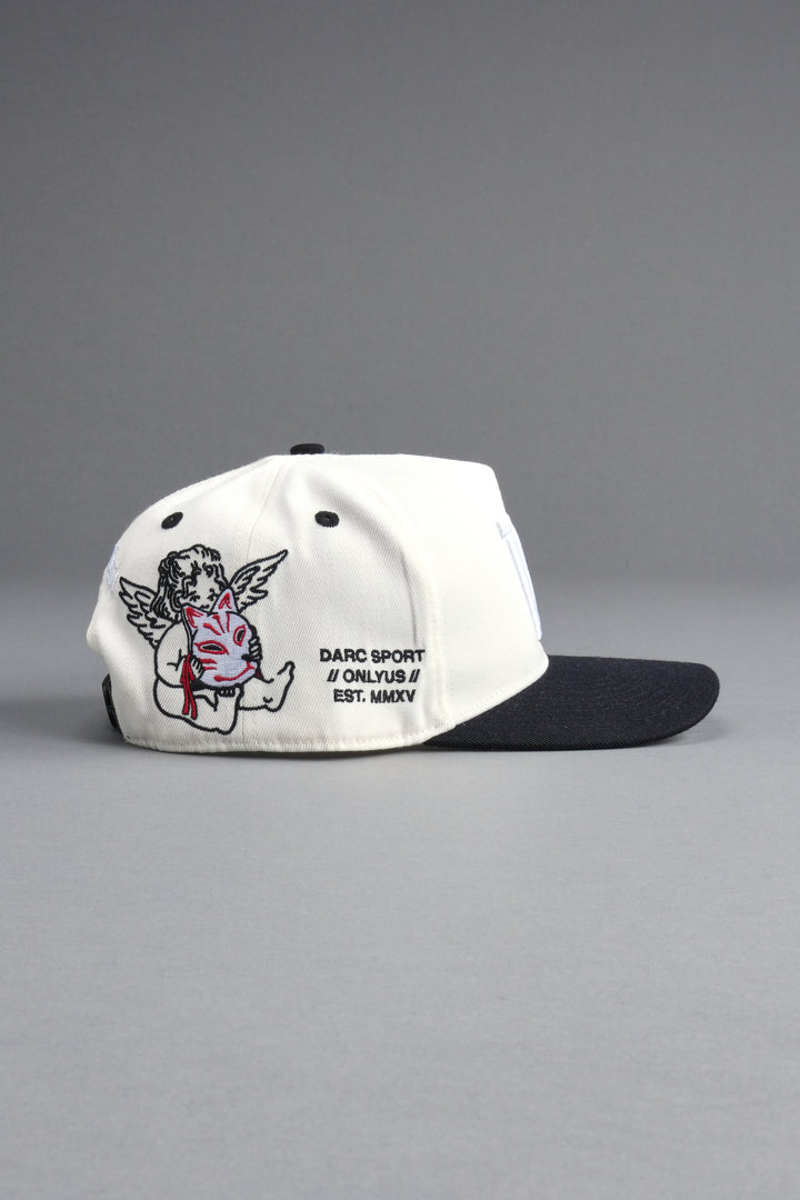 Kitsune and Oni Cherubs A Frame Snapback in Cream/Black