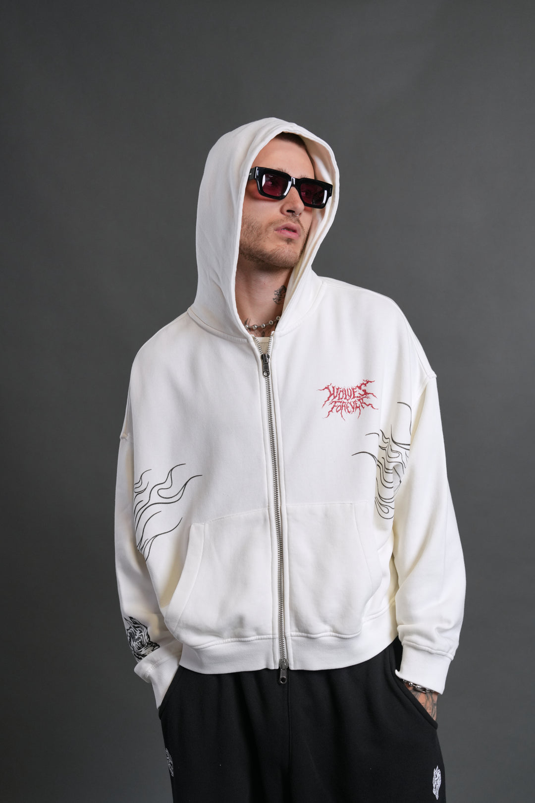S-Rank Vex Double Zip Hoodie in Cream