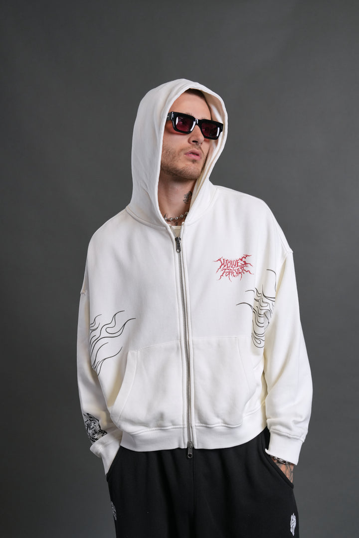 S-Rank Vex Double Zip Hoodie in Cream