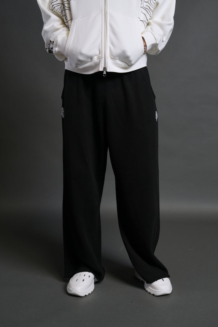 Box Patch Dual Moaty Sweat Pants in Black