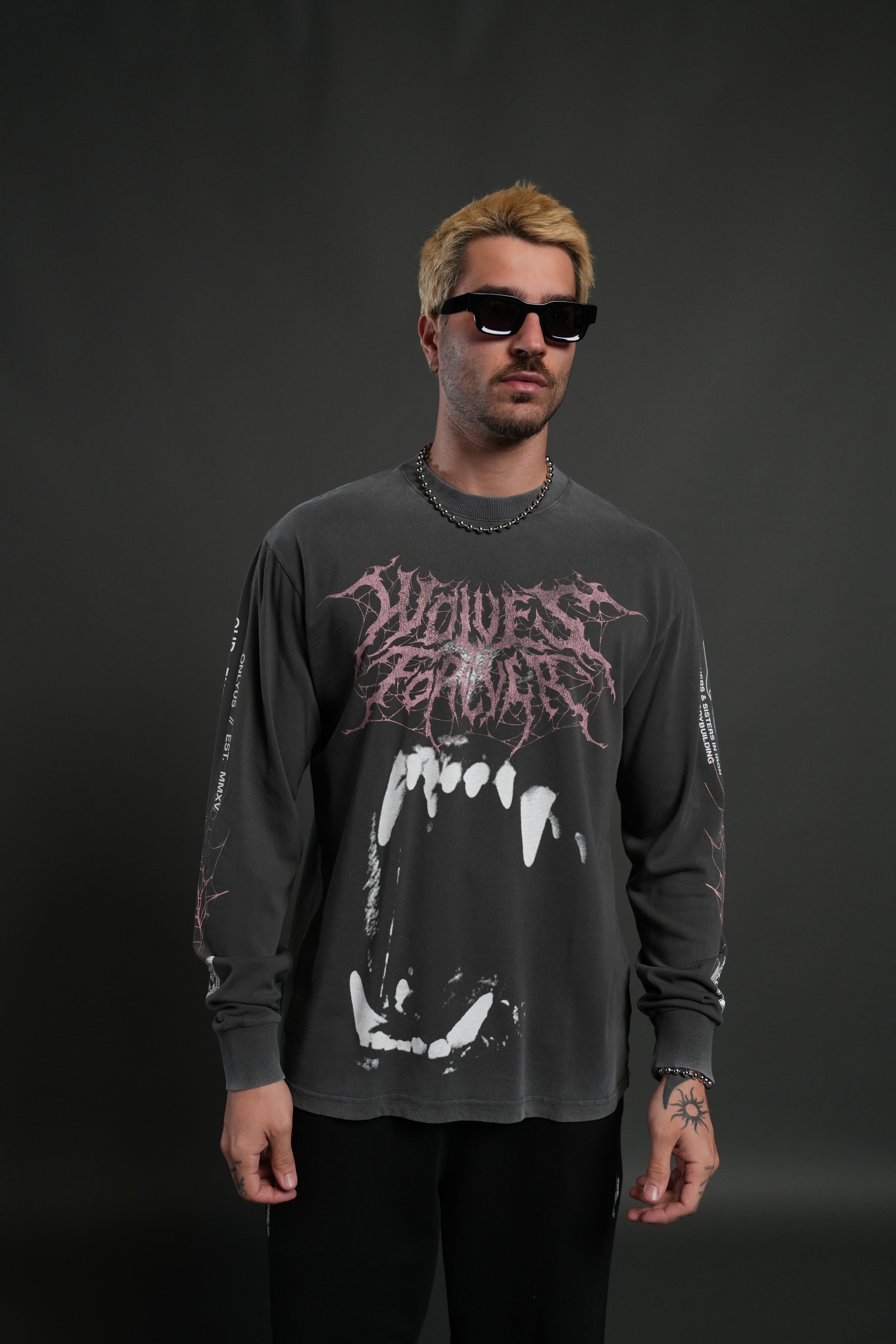 Blood Thirsty Webs "Premium" L/S Tee in Wolf Gray