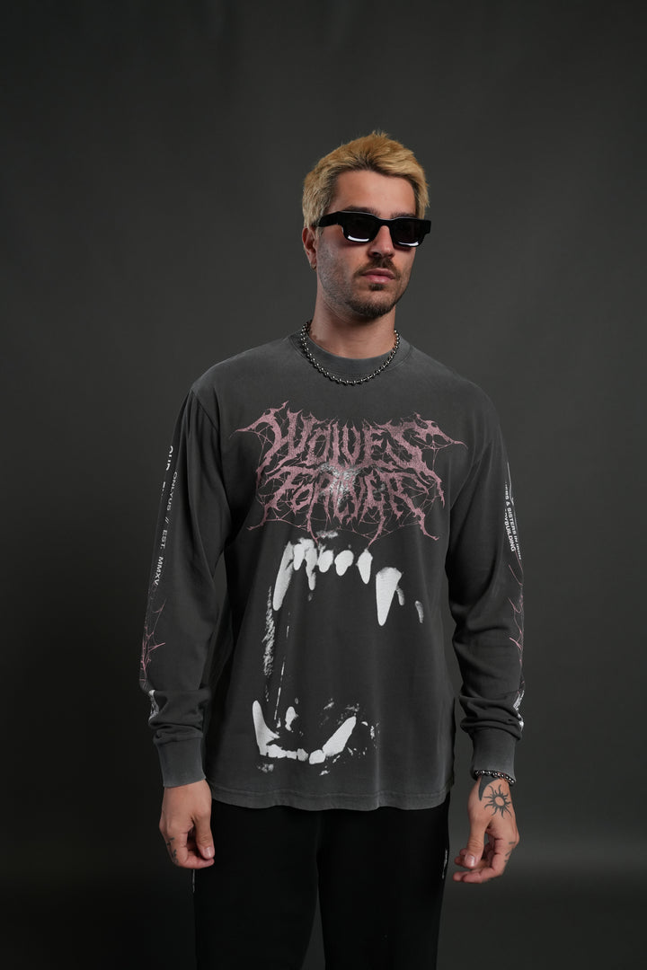 Blood Thirsty Webs "Premium" L/S Tee in Wolf Gray