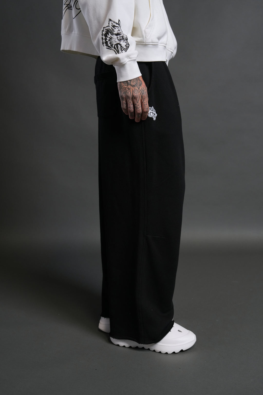 Box Patch Dual Moaty Sweat Pants in Black