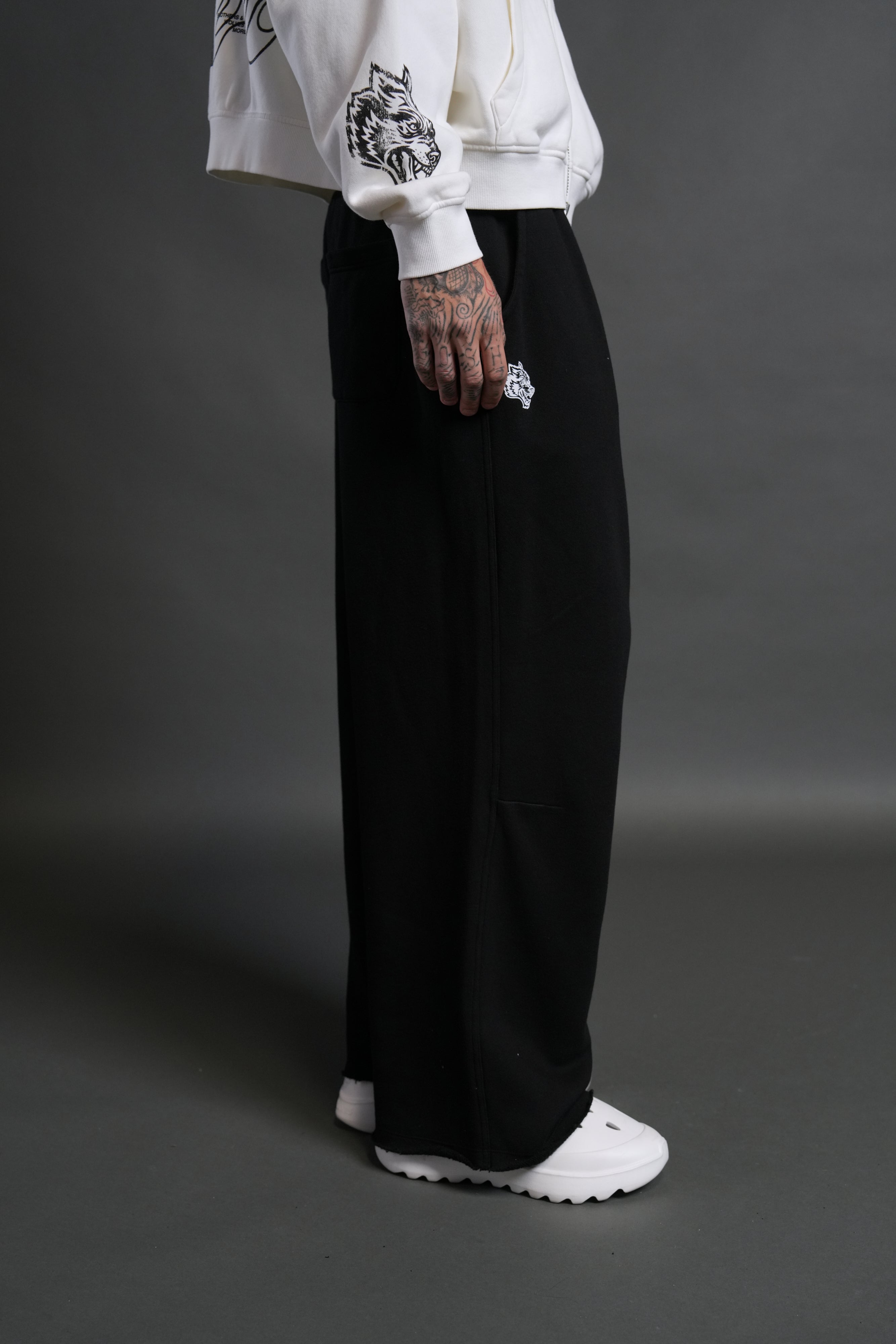 Box Patch Dual Moaty Sweat Pants in Black