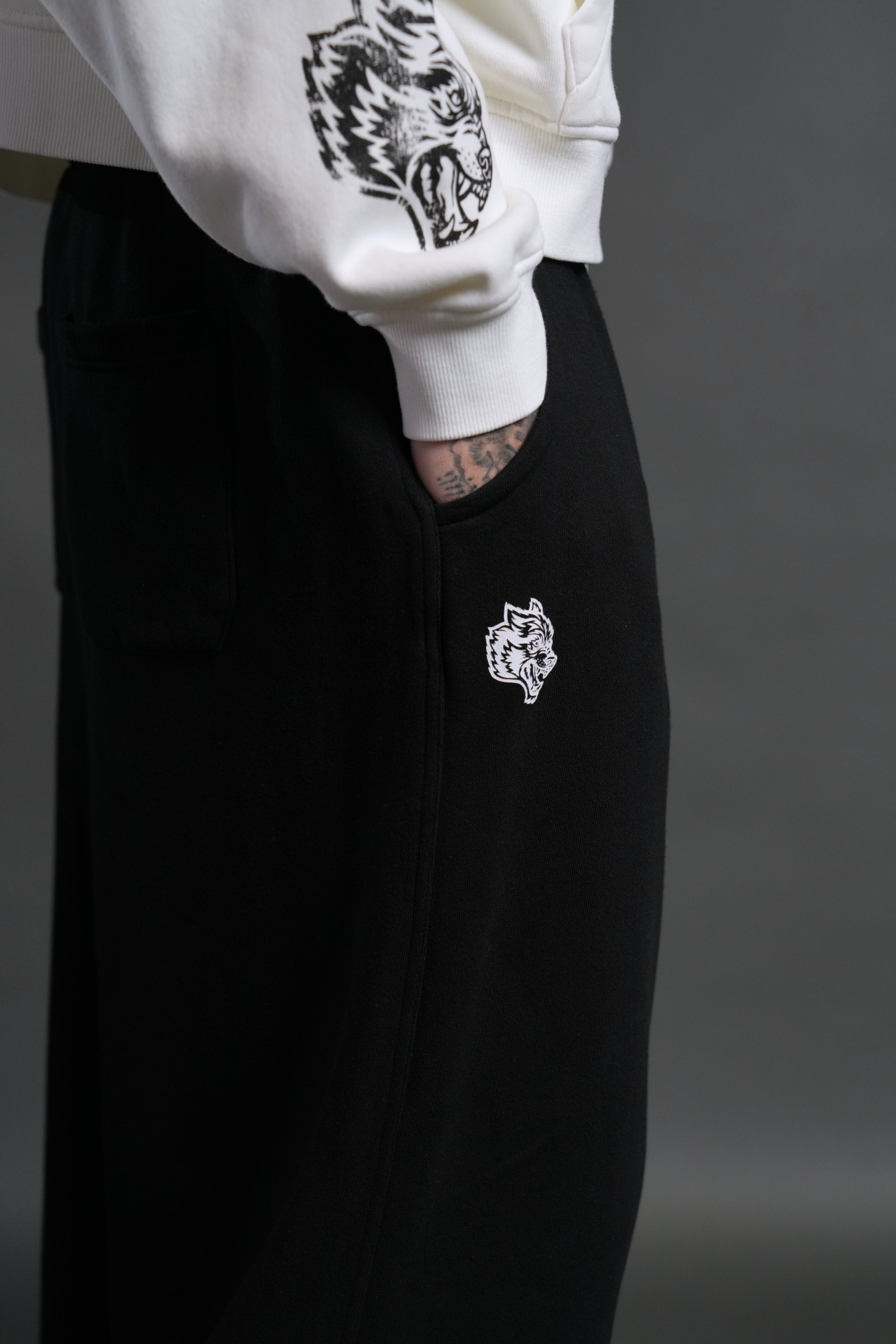 Box Patch Dual Moaty Sweat Pants in Black