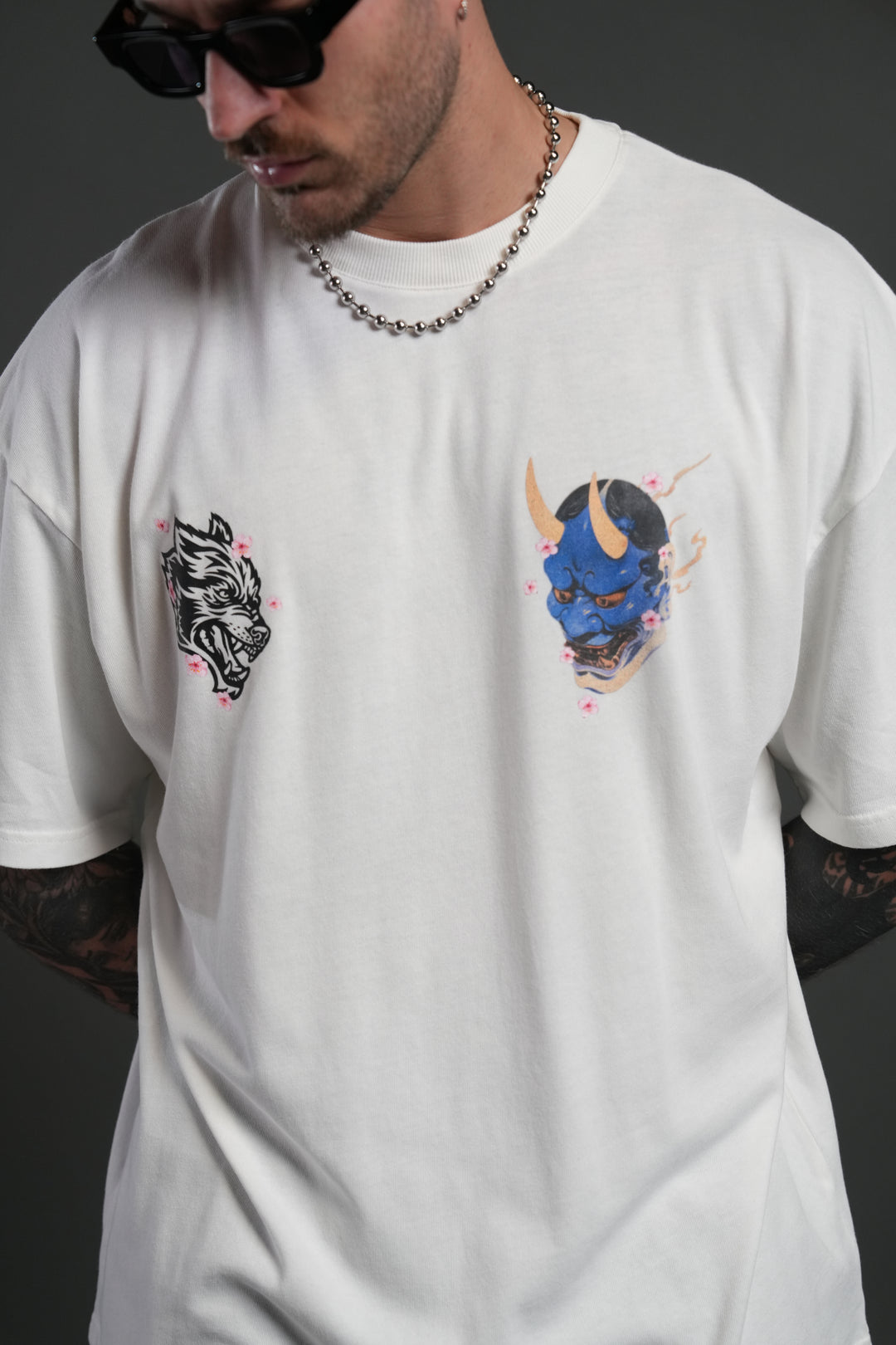 Oni Code Blossom "Premium" Oversized Tee in Cream