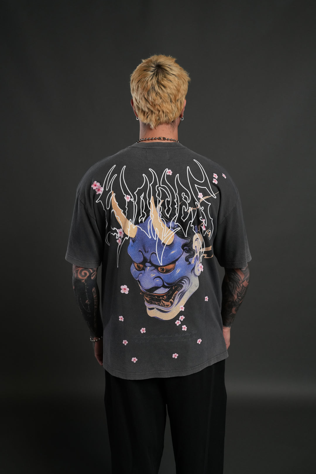 Oni Code Blossom "Premium" Oversized Tee in Wolf Gray