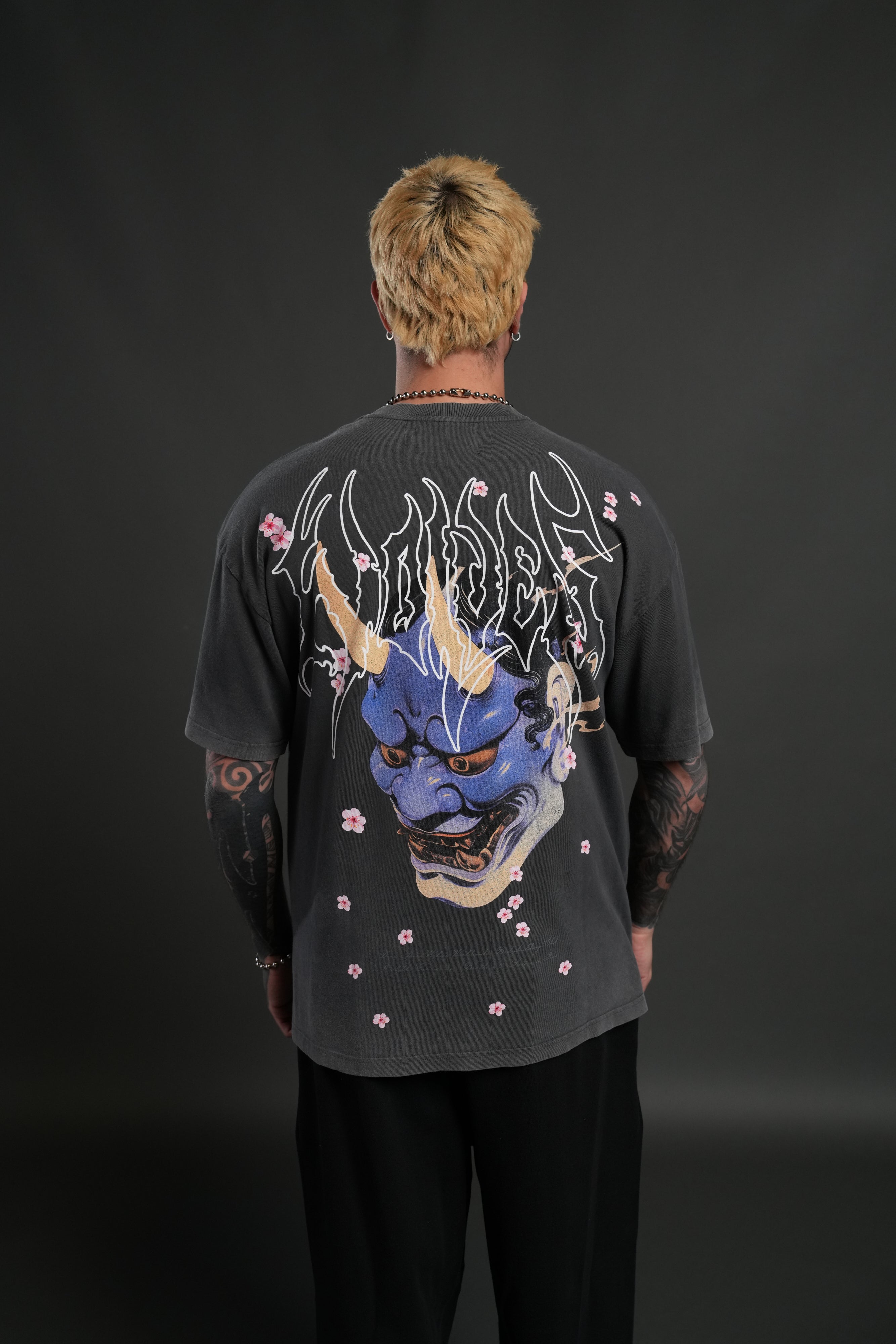 Oni Code Blossom "Premium" Oversized Tee in Wolf Gray