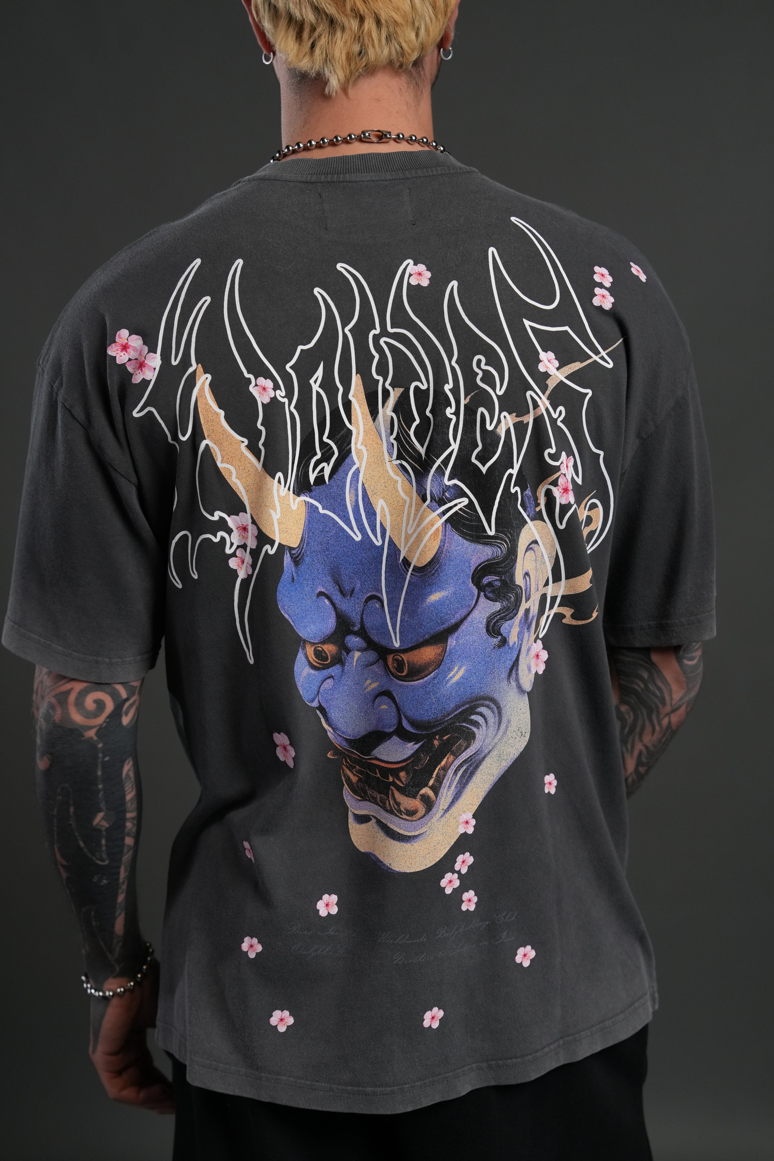 Oni Code Blossom "Premium" Oversized Tee in Wolf Gray