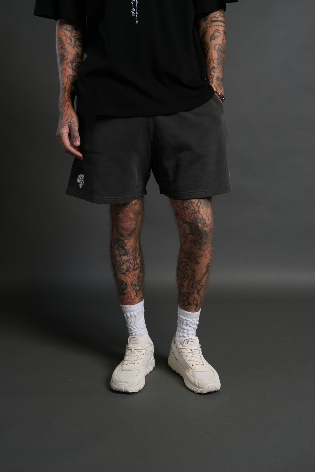 Box Patch Dual Post Lounge Sweat Shorts V2 in Wolf Gray