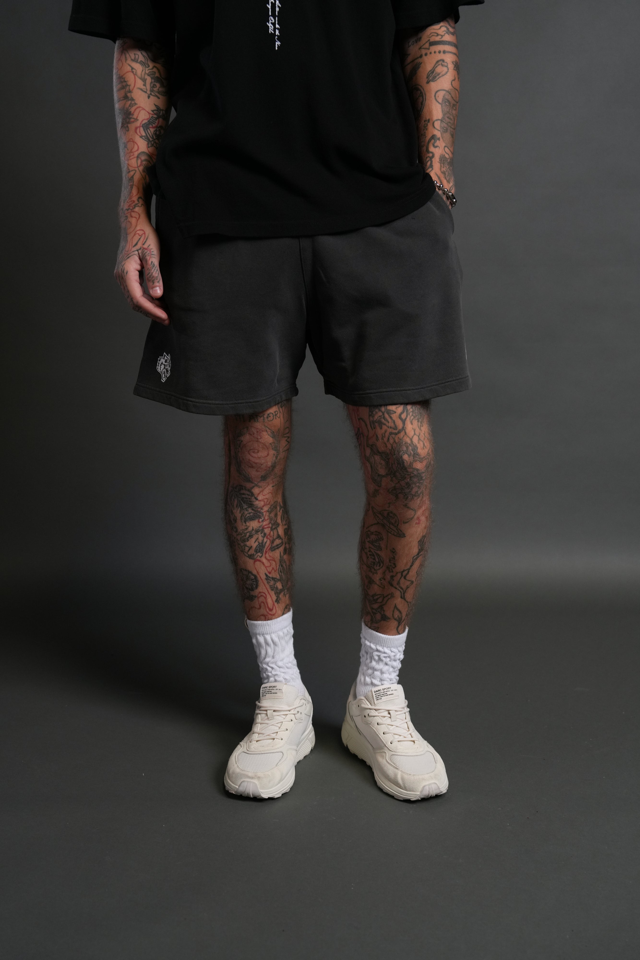 Box Patch Dual Post Lounge Sweat Shorts V2 in Wolf Gray