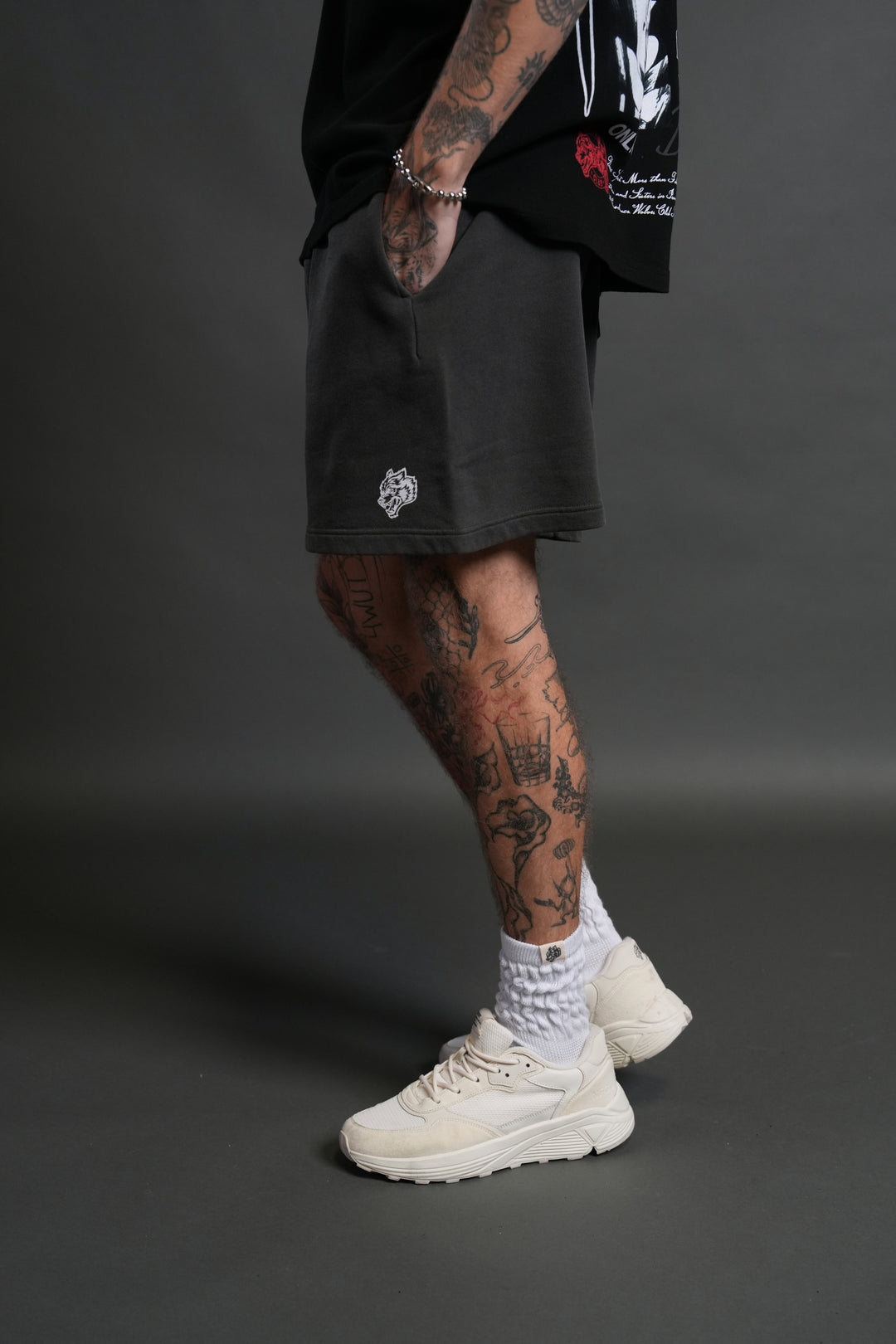 Box Patch Dual Post Lounge Sweat Shorts V2 in Wolf Gray