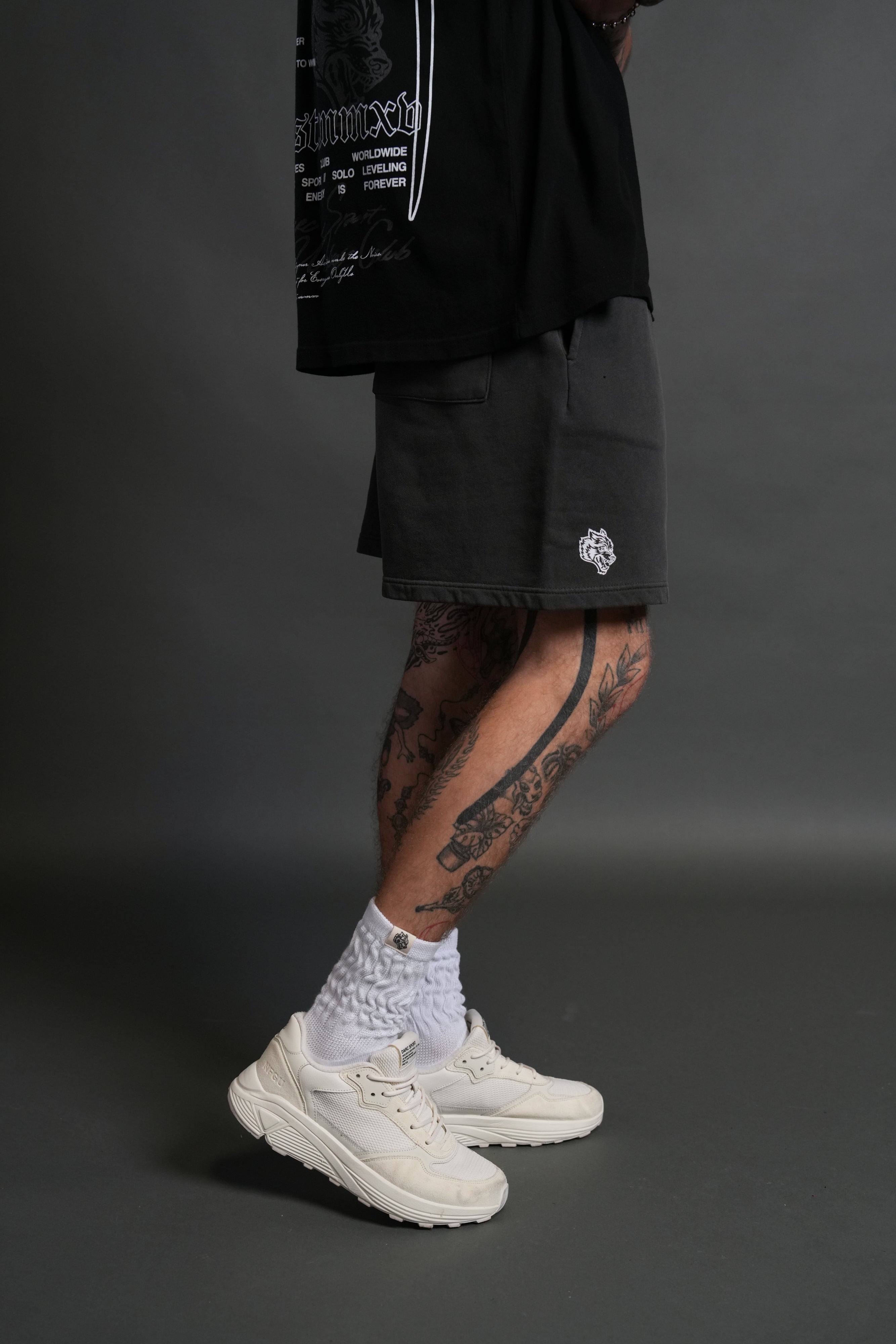 Box Patch Dual Post Lounge Sweat Shorts V2 in Wolf Gray
