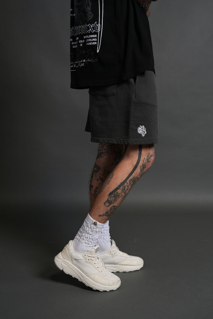 Box Patch Dual Post Lounge Sweat Shorts V2 in Wolf Gray