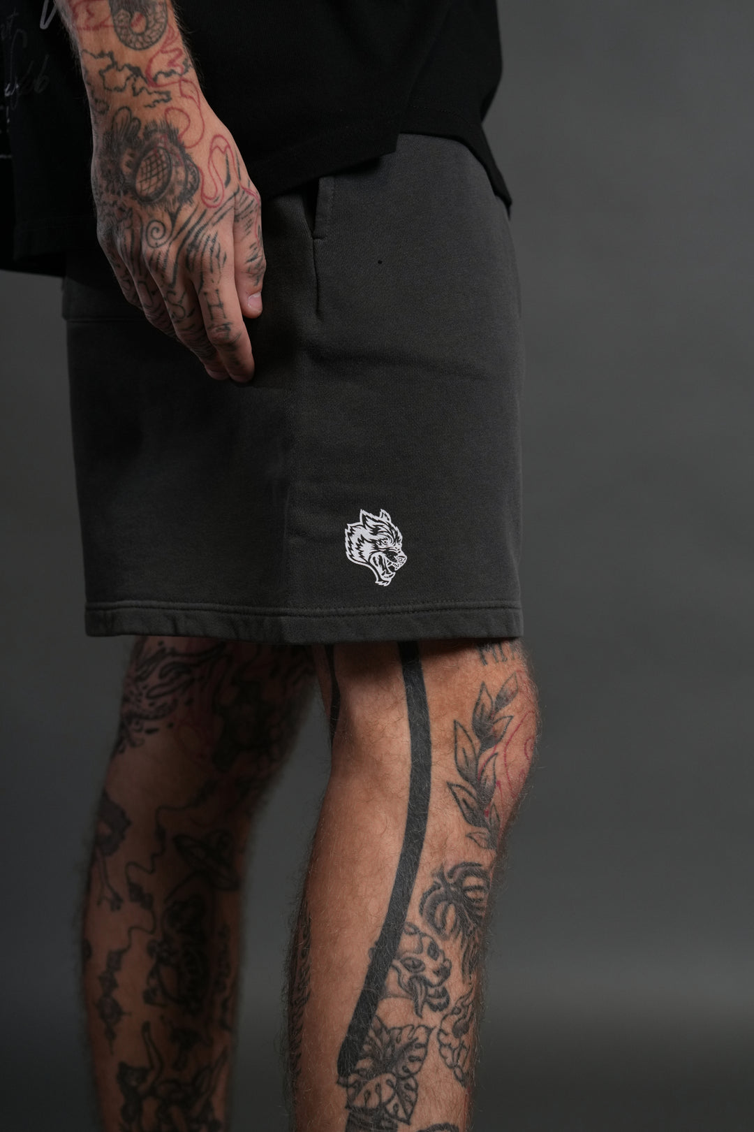 Box Patch Dual Post Lounge Sweat Shorts V2 in Wolf Gray