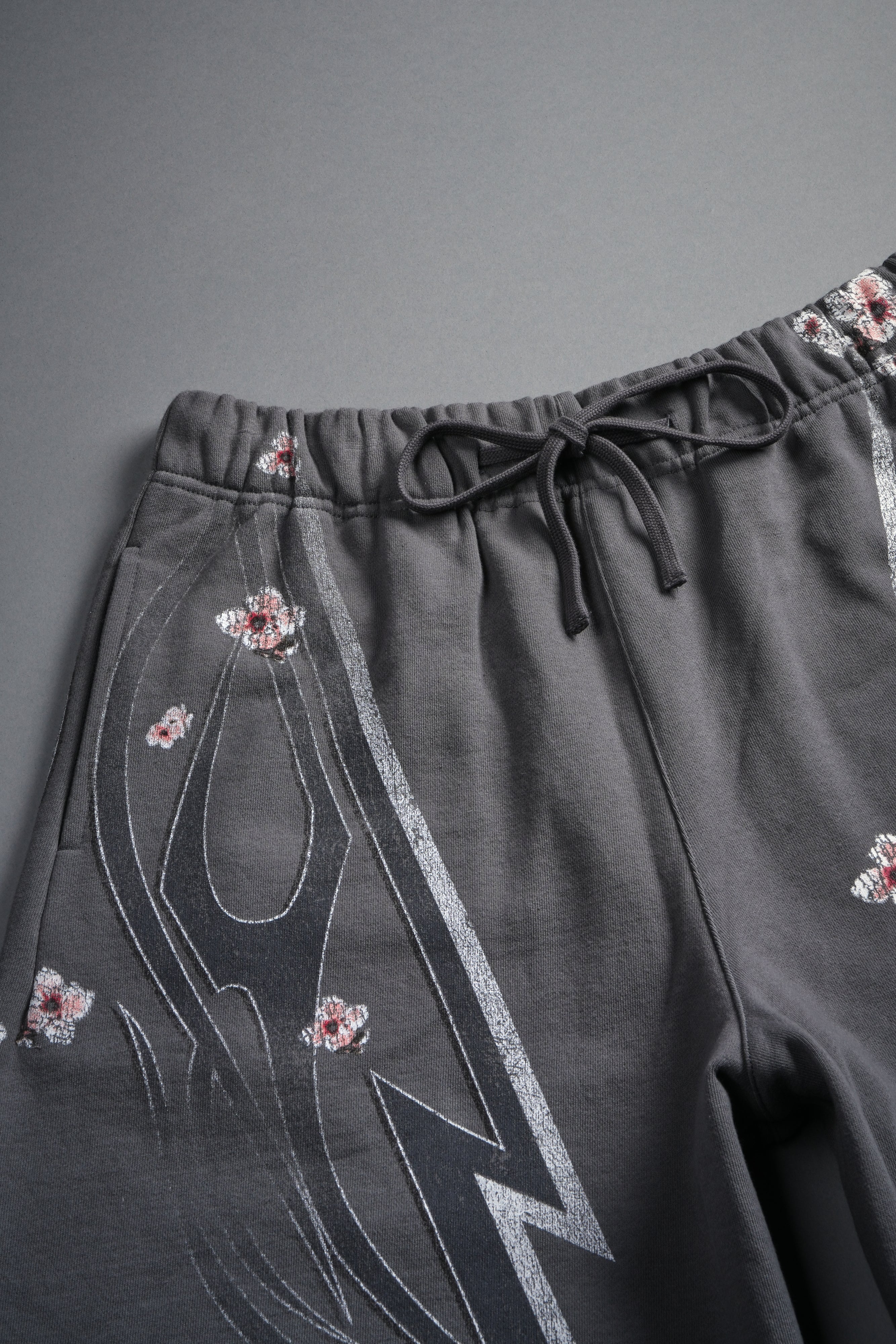 Iron Sakura Grunge Oversized Raw Hem Post Lounge Sweat Shorts in Slate Gray