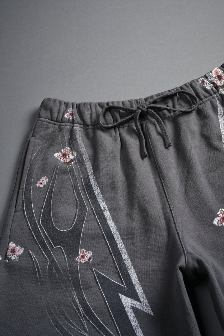 Iron Sakura Grunge Oversized Raw Hem Post Lounge Sweat Shorts in Slate Gray