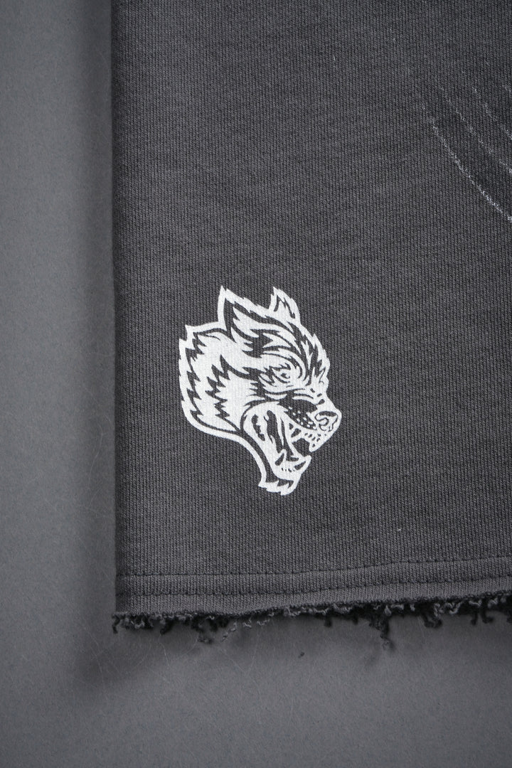 Iron Sakura Grunge Oversized Raw Hem Post Lounge Sweat Shorts in Slate Gray