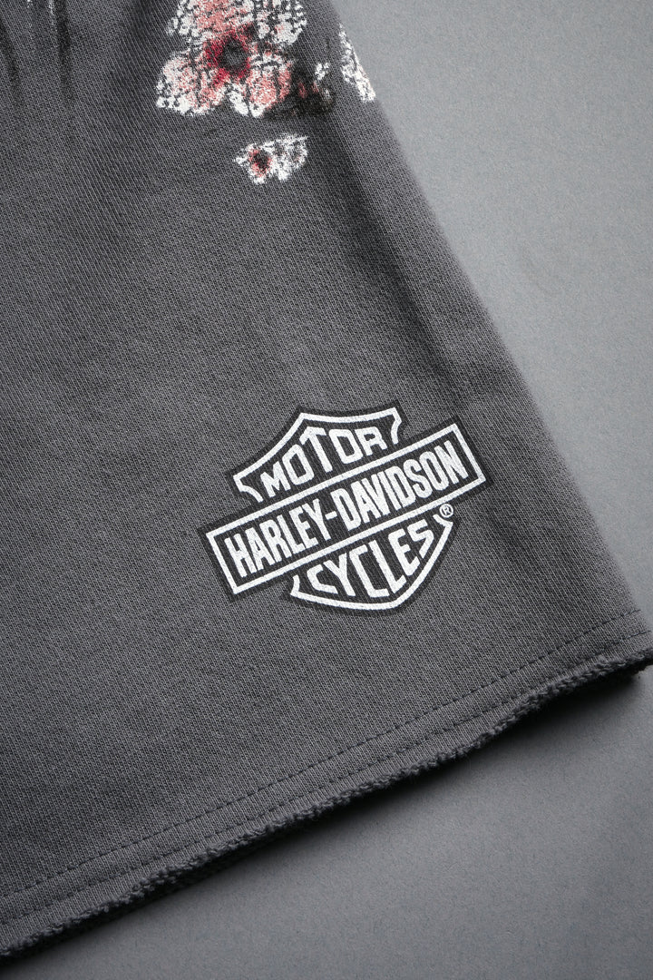 Iron Sakura Grunge Oversized Raw Hem Post Lounge Sweat Shorts in Slate Gray