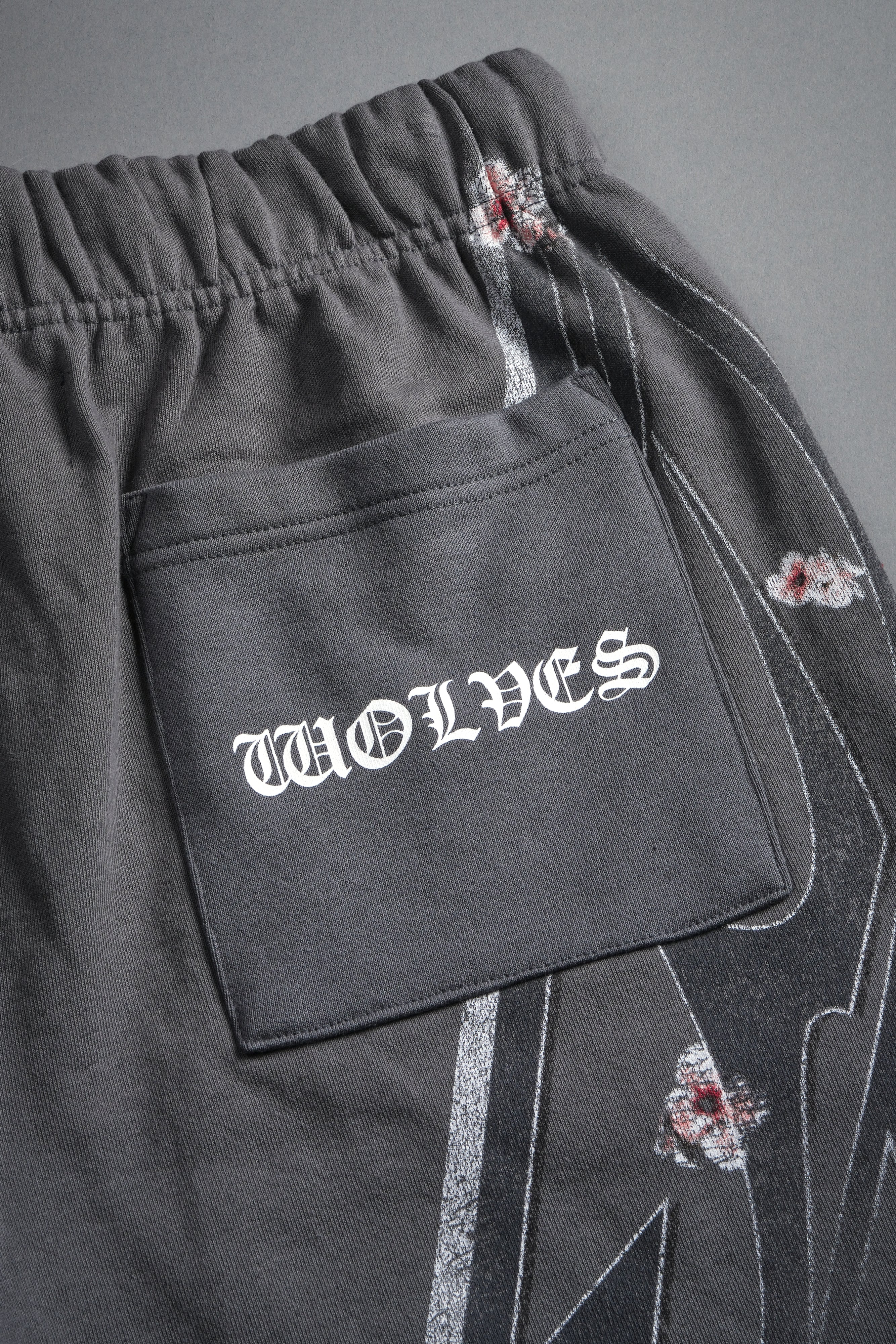 Iron Sakura Grunge Oversized Raw Hem Post Lounge Sweat Shorts in Slate Gray