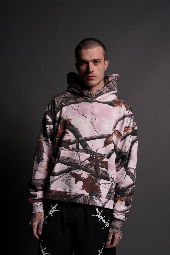 Darc Sport Wolves "Box Cut" Hoodie in Brown/Light Mauve Woodland Camo