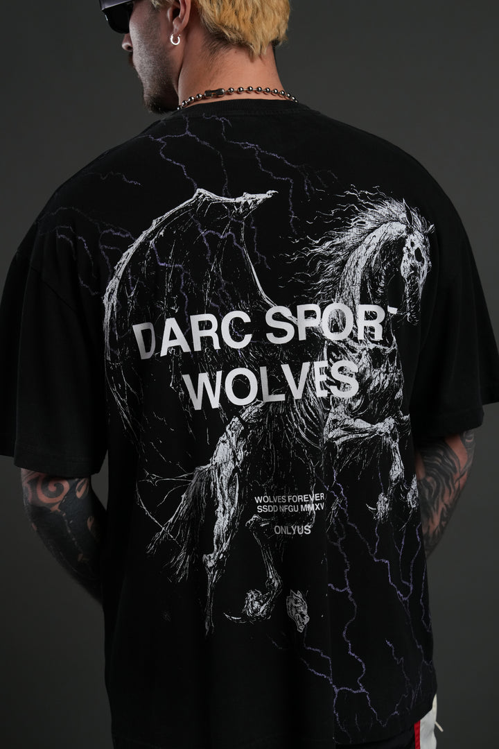 Pegasus Storm "Premium" Oversized Tee in Black Drift Wash