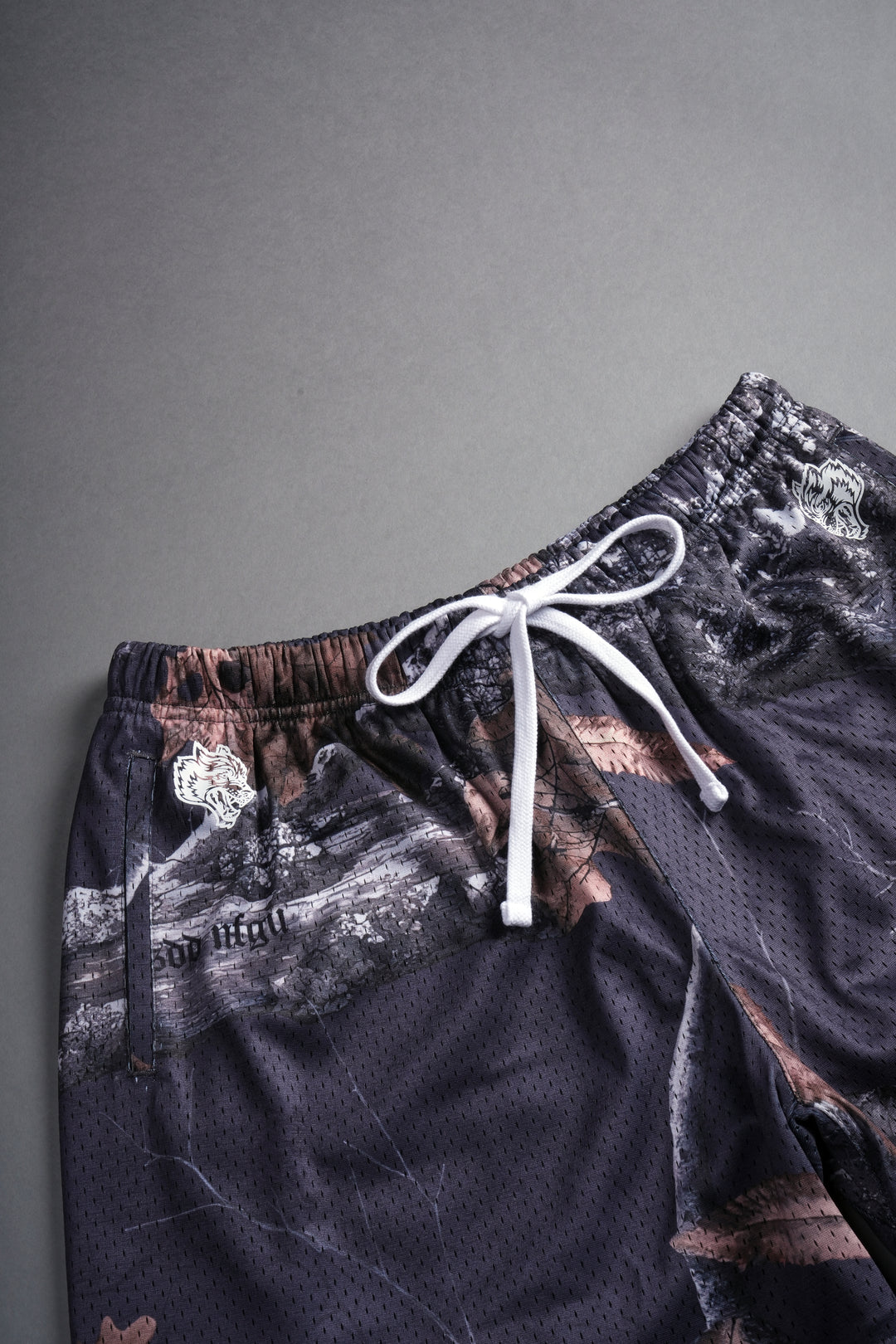 Wolves Bushido Mesh Shorts in Storm Blue Woodland Camo