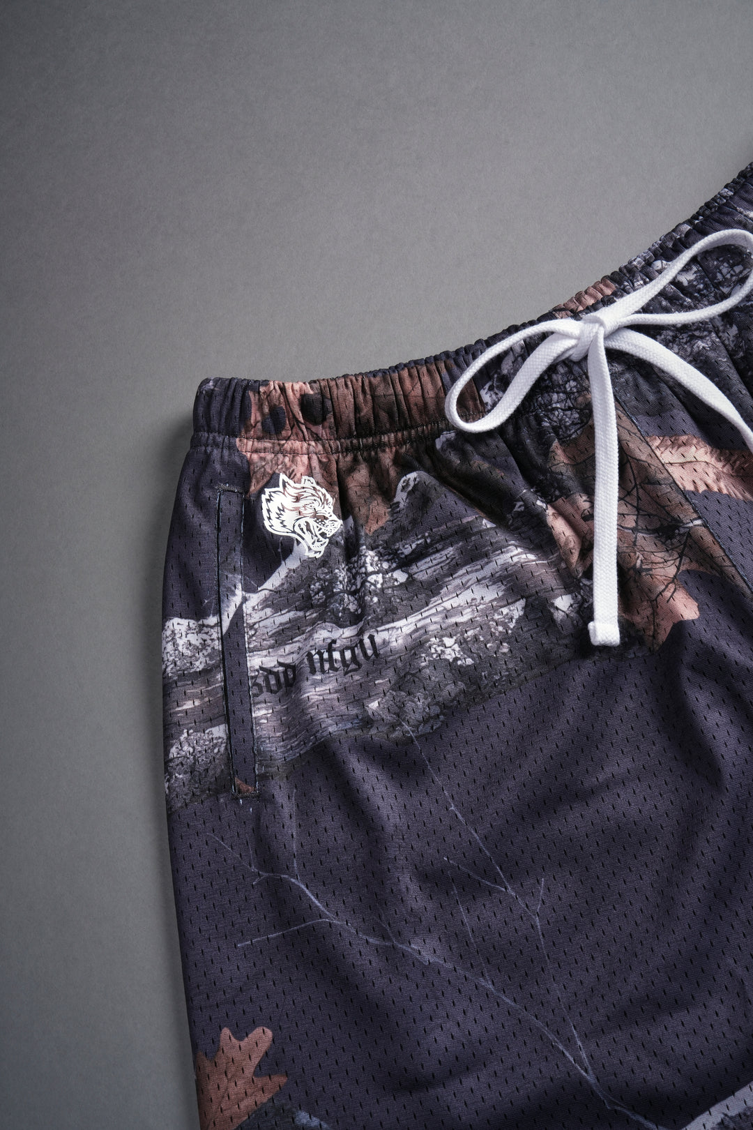 Wolves Bushido Mesh Shorts in Storm Blue Woodland Camo