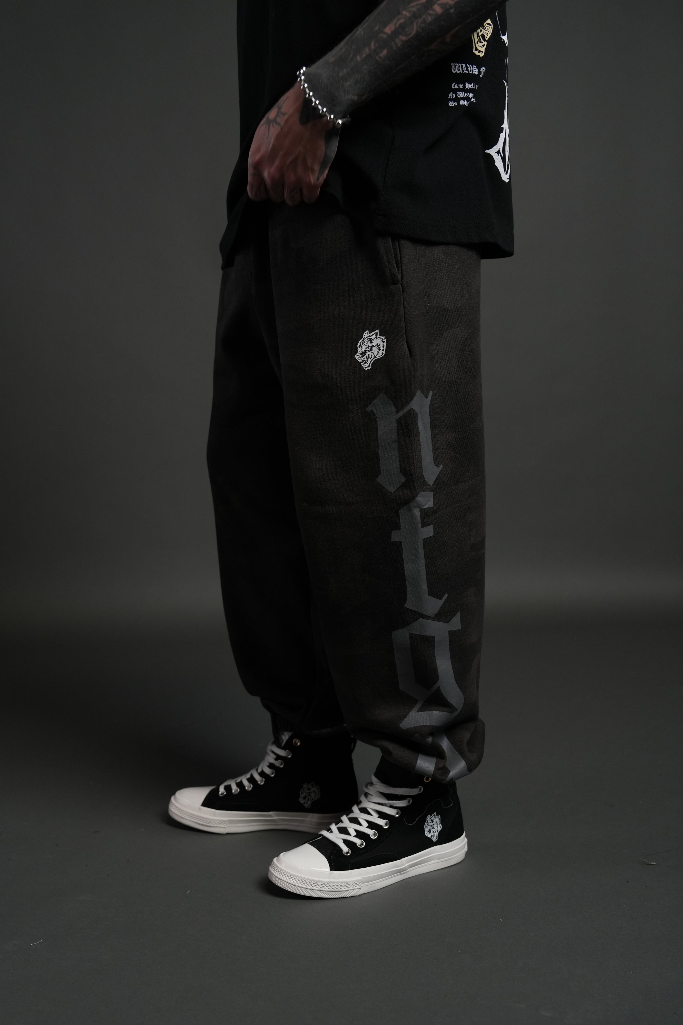 Our Mantra Lounger Sweat Pants in Black Vintage Woodland Camo