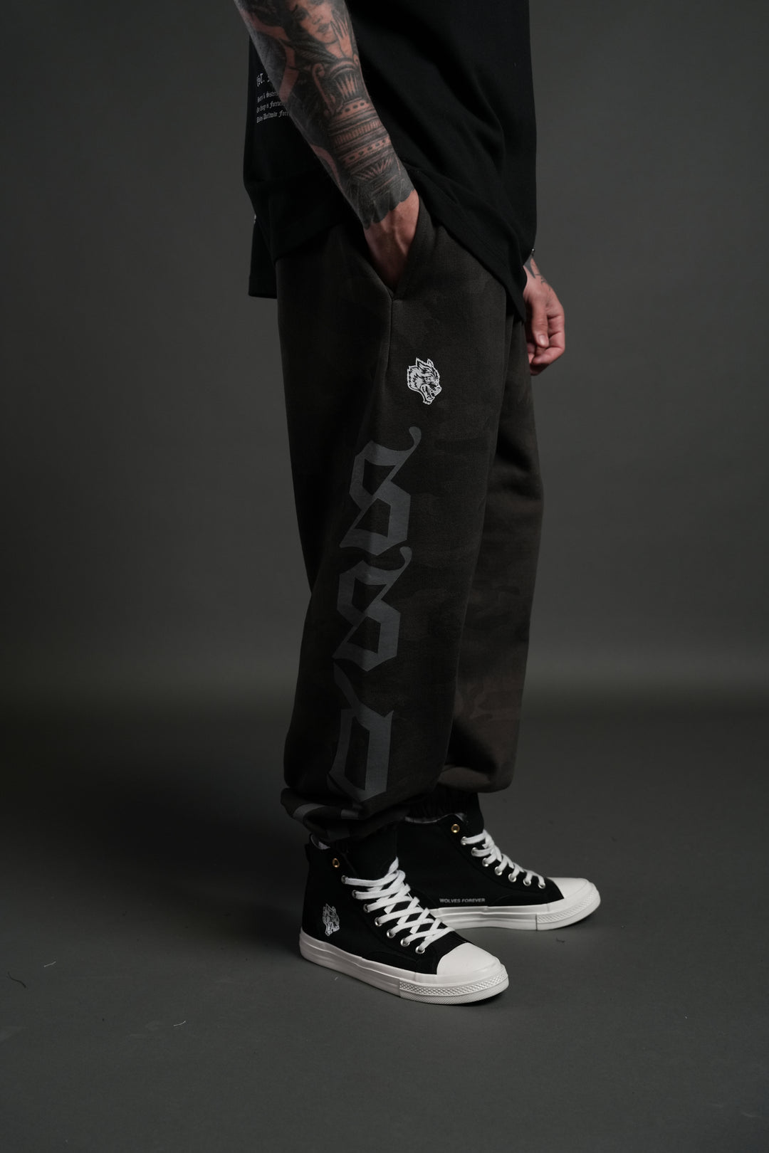 Our Mantra Lounger Sweat Pants in Black Vintage Woodland Camo