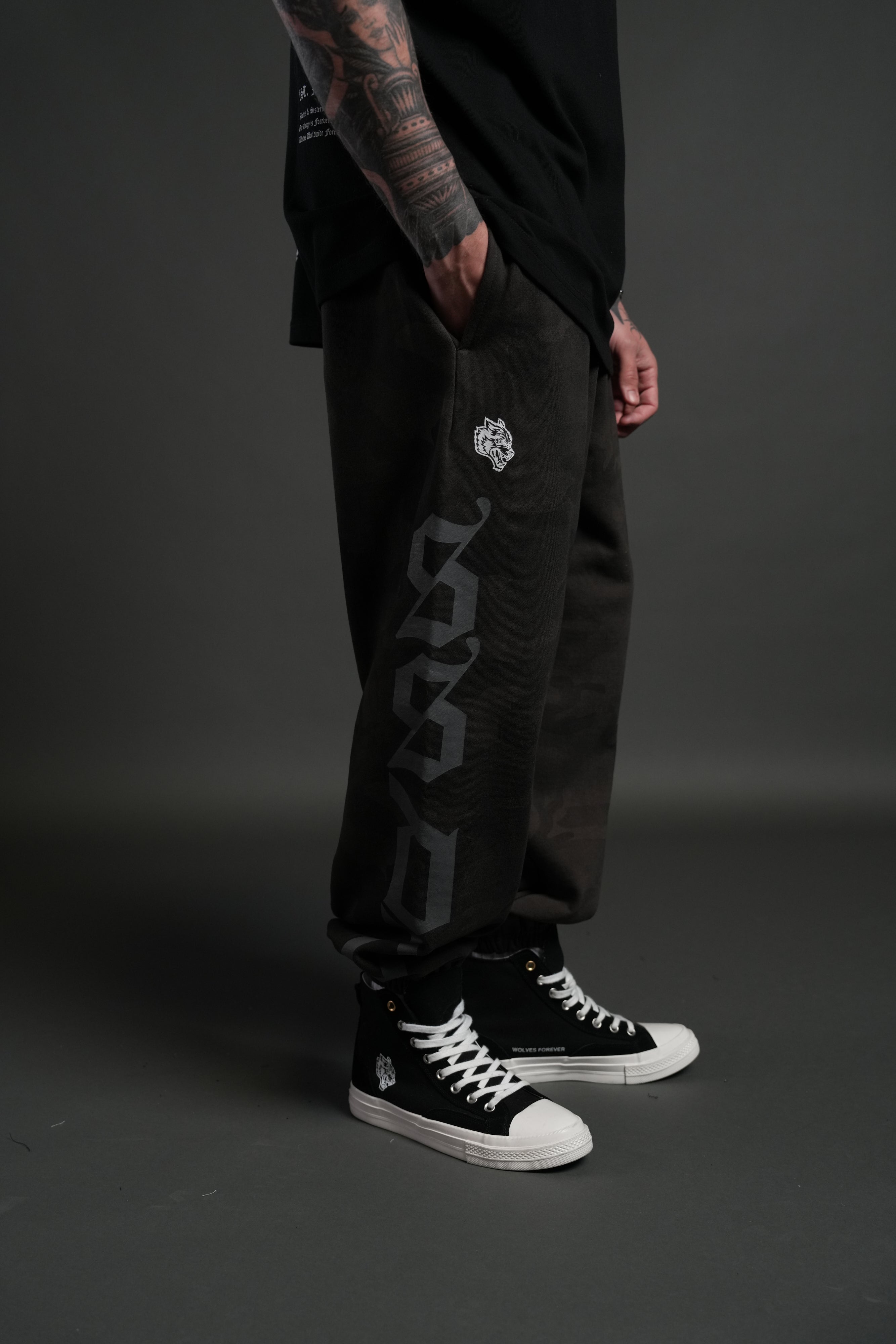 Our Mantra Lounger Sweat Pants in Black Vintage Woodland Camo