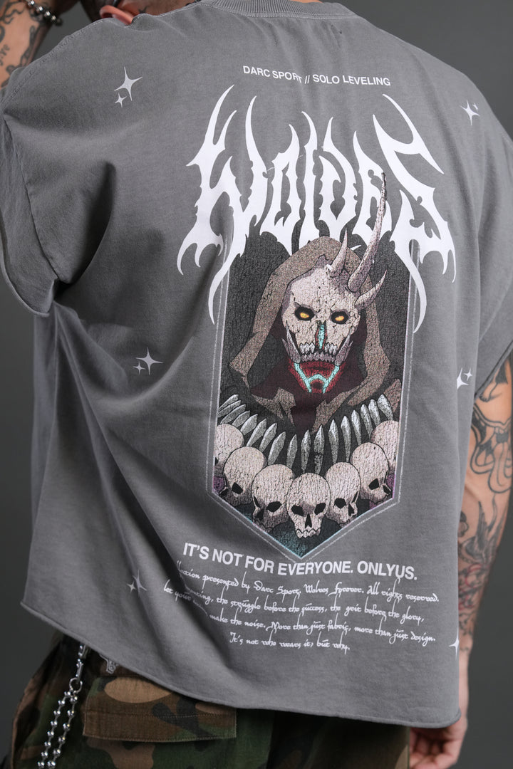 Shadow Shaman Grunge Cut-Off Tee in Dove Gray