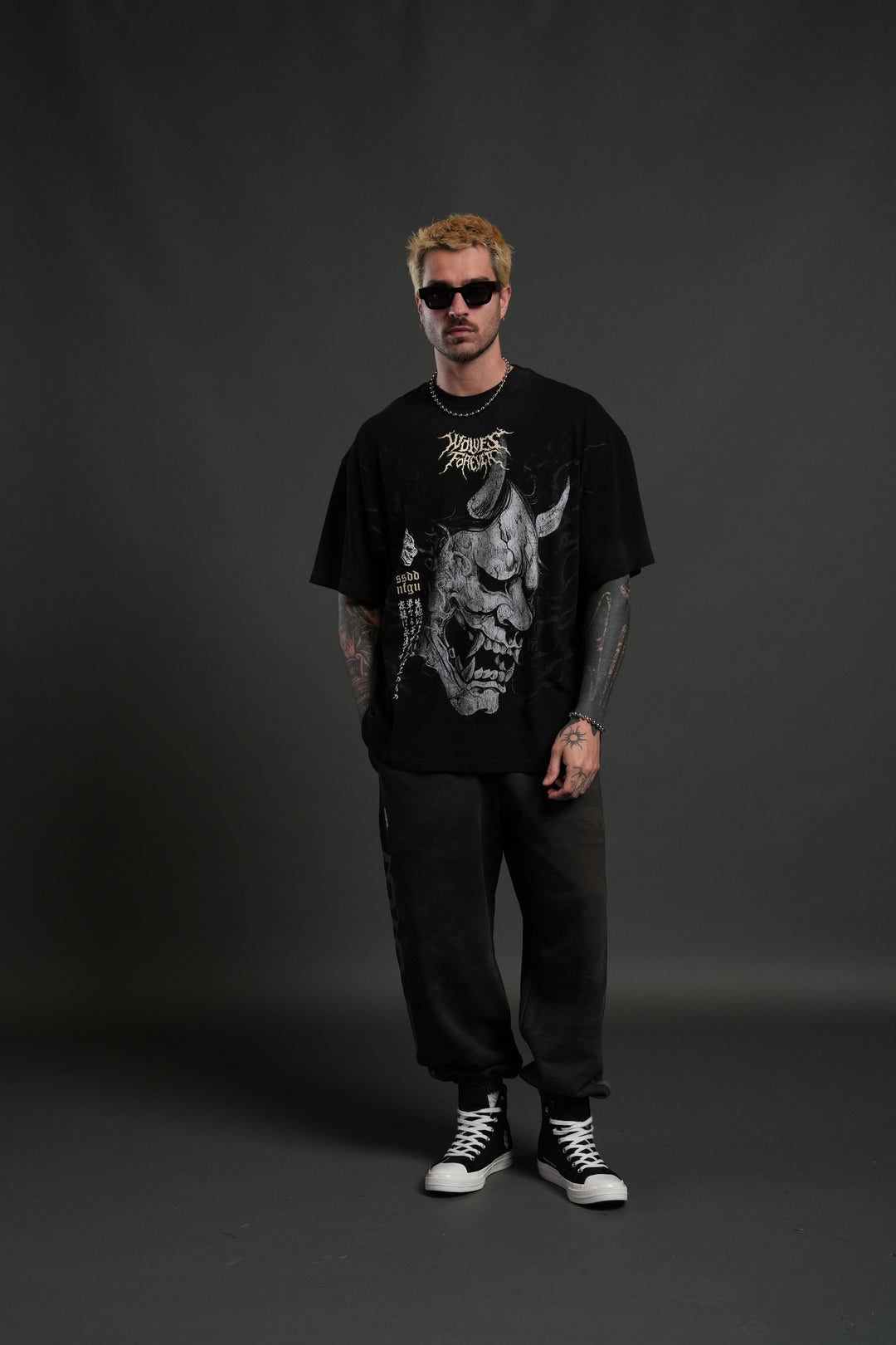 Hannya Inferno "Premium" Oversized Tee in Black Sun Fade