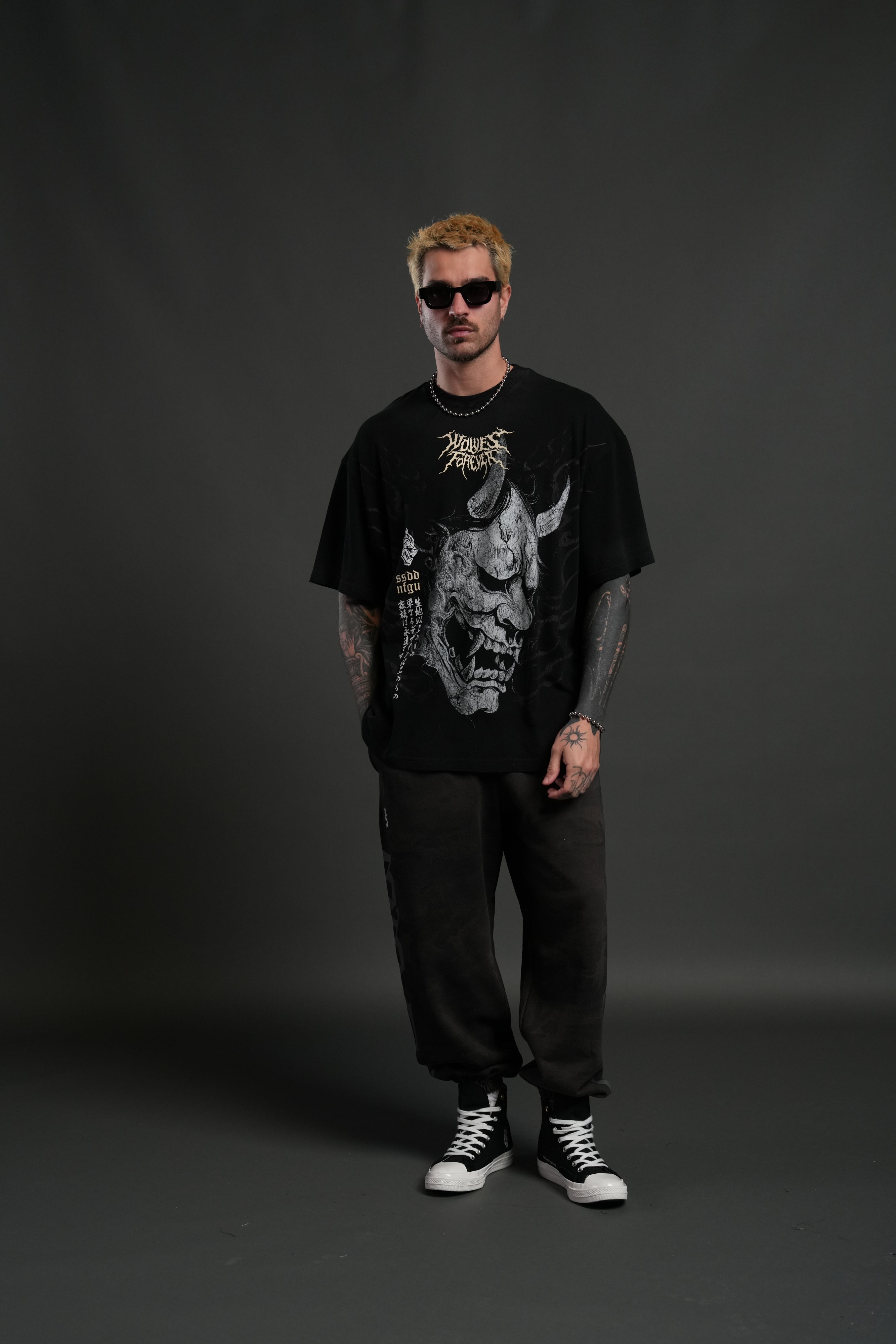Hannya Inferno "Premium" Oversized Tee in Black Sun Fade