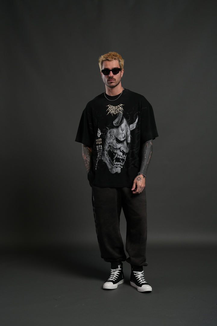 Hannya Inferno "Premium" Oversized Tee in Black Sun Fade