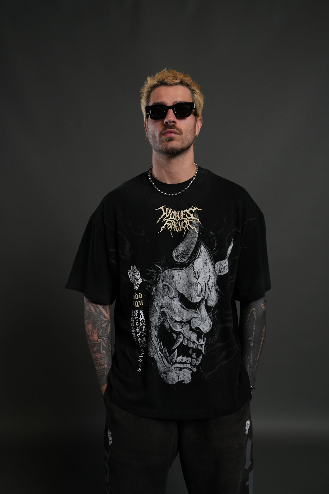 Hannya Inferno "Premium" Oversized Tee in Black Sun Fade